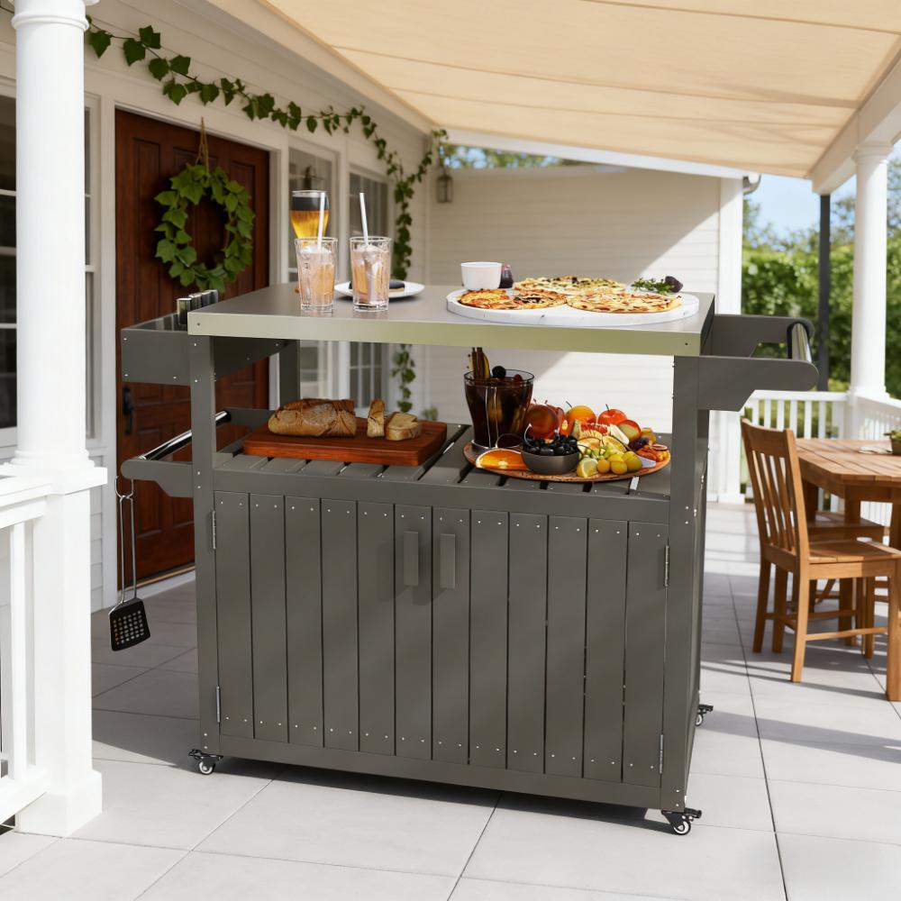 Convenient Outdoor Table Top,Outdoor Bar Cart with Storage,Wheeled Kitchen Island for Food Prep
