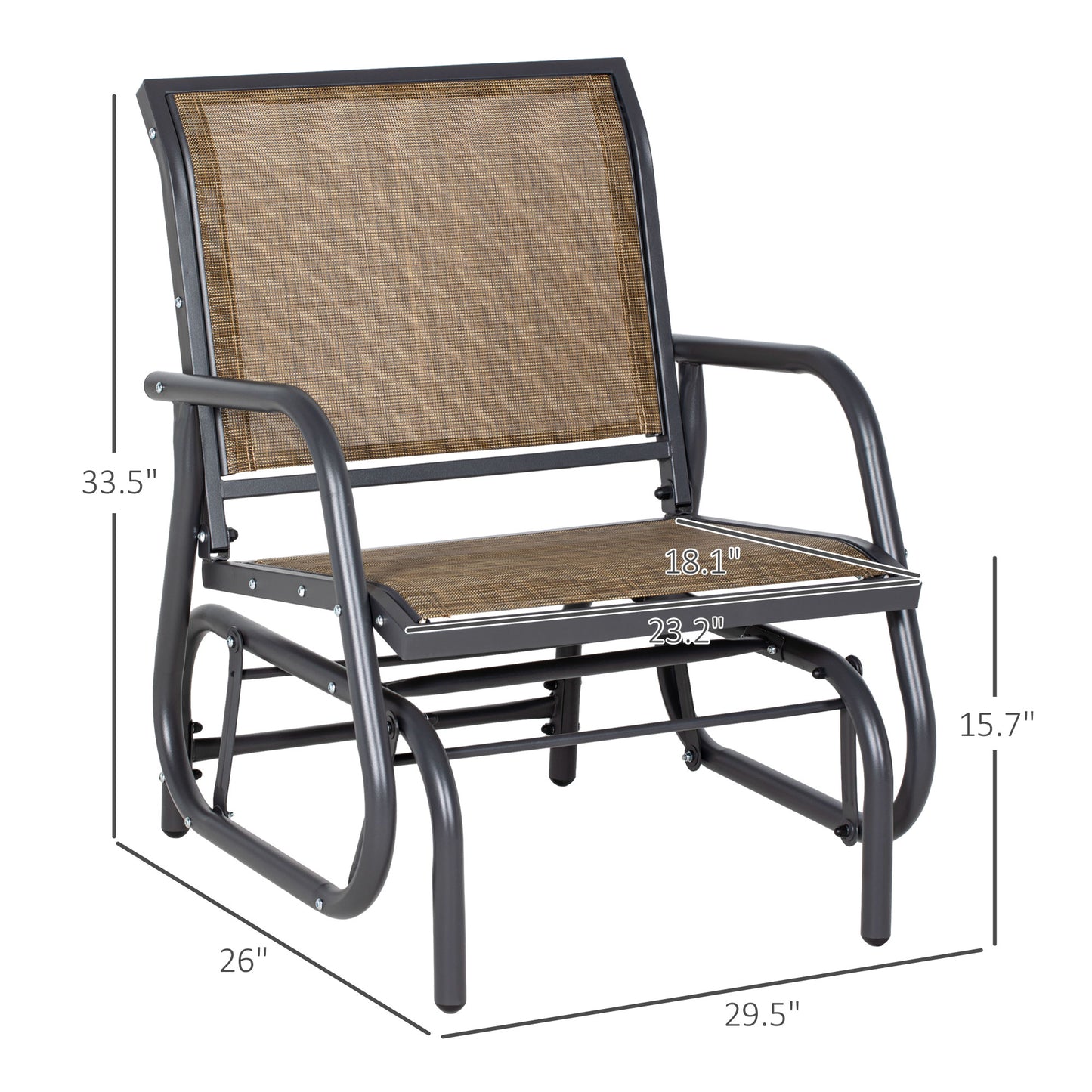 Outsunny Porch Glider Set of 2, Metal Frame Swing Glider Chairs with Breathable Mesh Fabric, Curved Armrests and Steel Frame for Garden, Poolside, Backyard, Balcony, Light Mixed Brown
