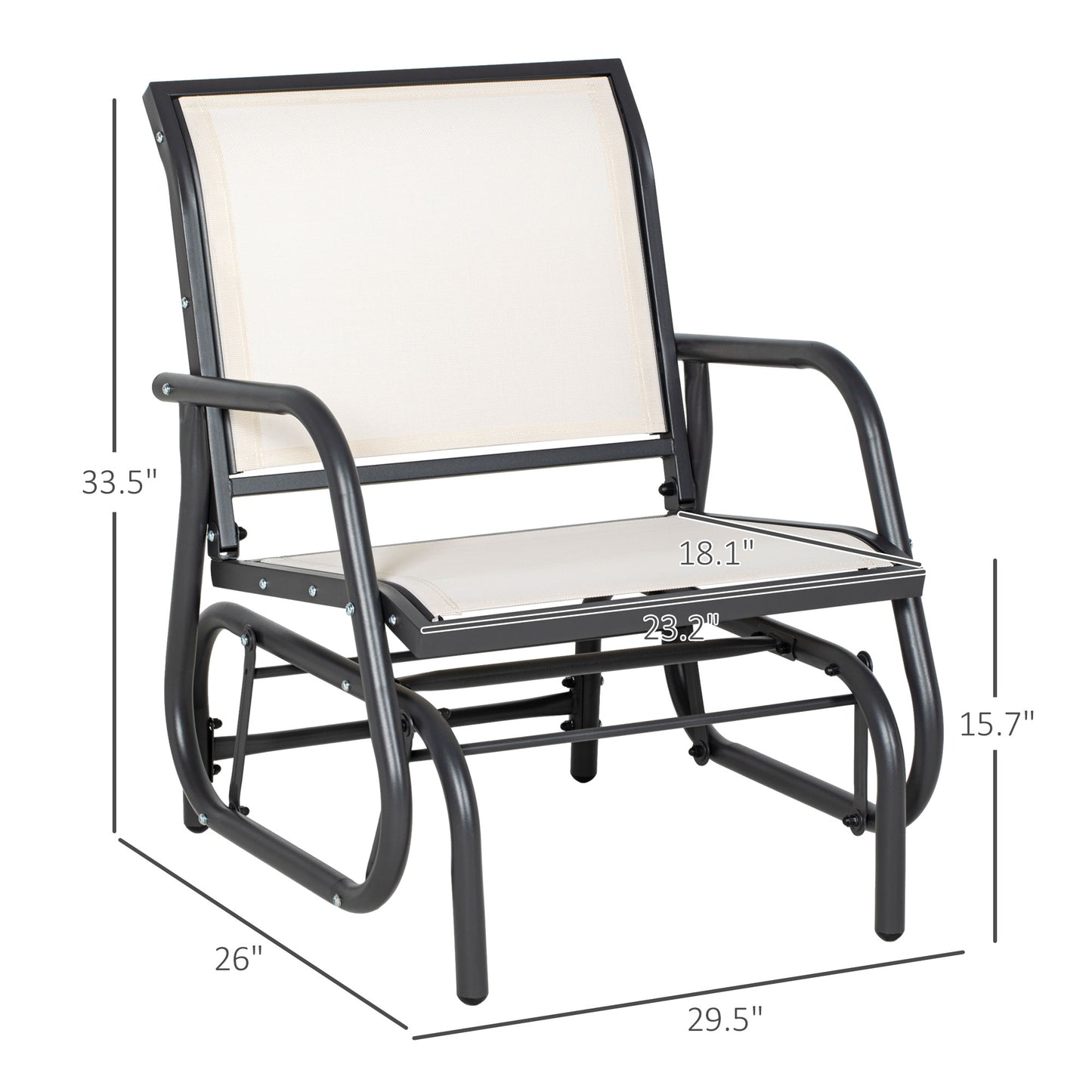 Outsunny Porch Glider Set of 2, Metal Frame Swing Glider Chairs with Breathable Mesh Fabric, Curved Armrests and Steel Frame for Garden, Poolside, Backyard, Balcony, Cream White