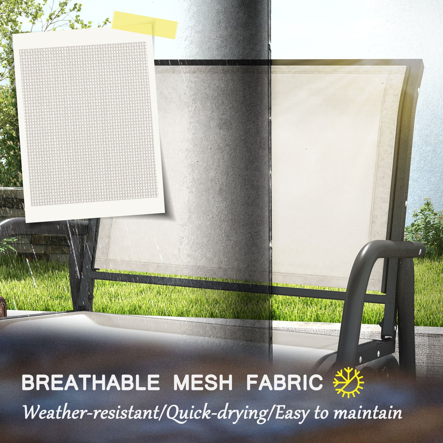 Outsunny Porch Glider Set of 2, Metal Frame Swing Glider Chairs with Breathable Mesh Fabric, Curved Armrests and Steel Frame for Garden, Poolside, Backyard, Balcony, Cream White
