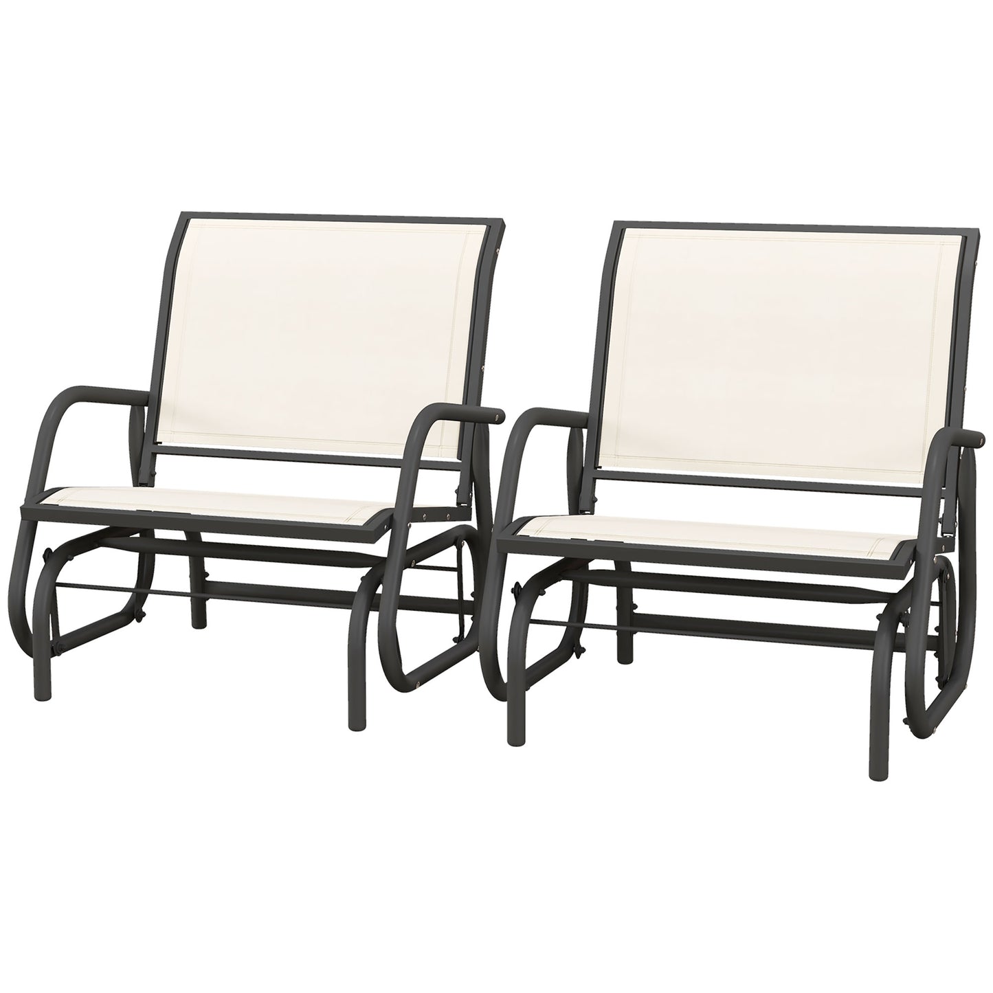 Outsunny Porch Glider Set of 2, Metal Frame Swing Glider Chairs with Breathable Mesh Fabric, Curved Armrests and Steel Frame for Garden, Poolside, Backyard, Balcony, Cream White
