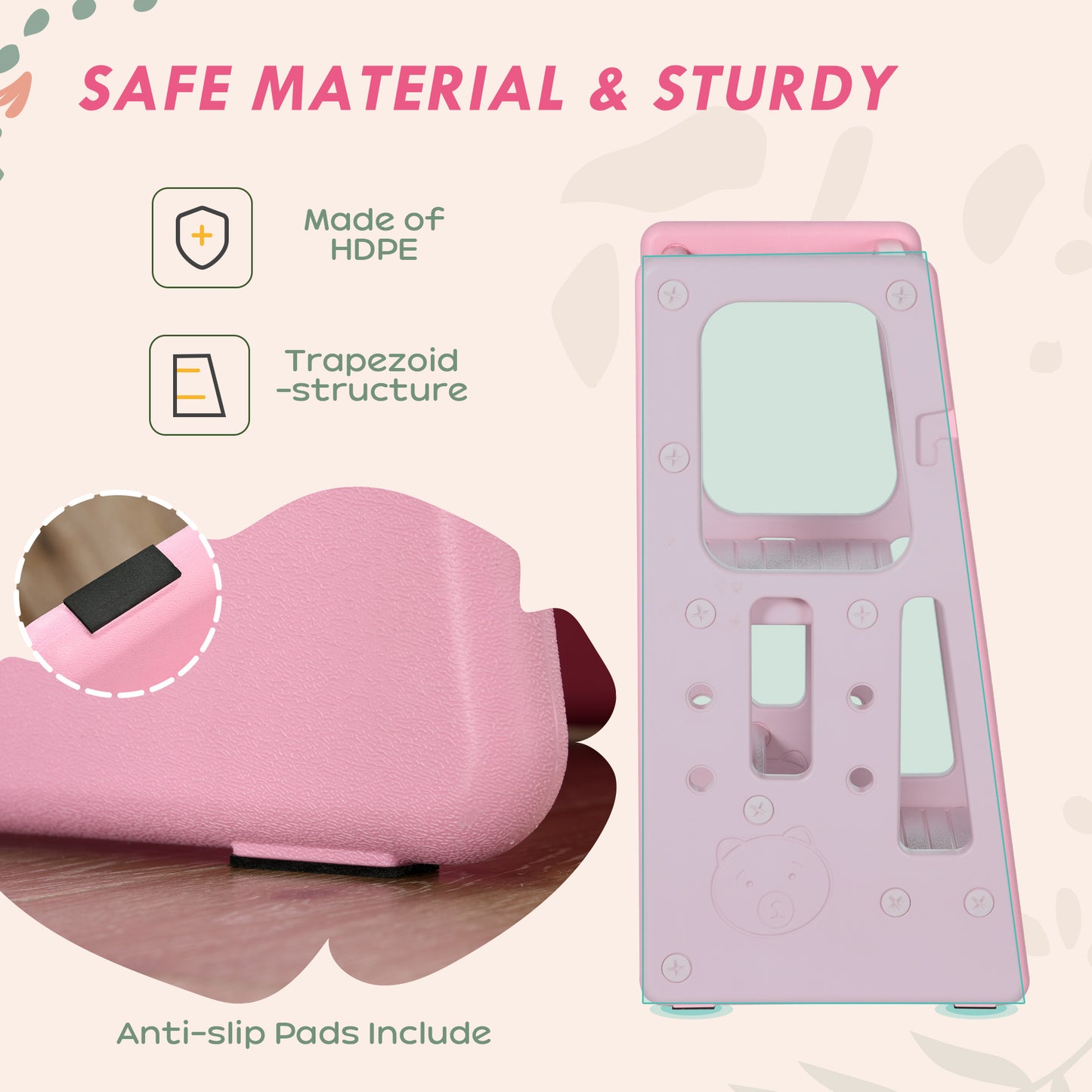 Qaba Toddler Tower with Adjustable Height, Toddler Kitchen Stool Helper with Anti-slip Mat, Step Stool for Kitchen, Bathroom, Pink