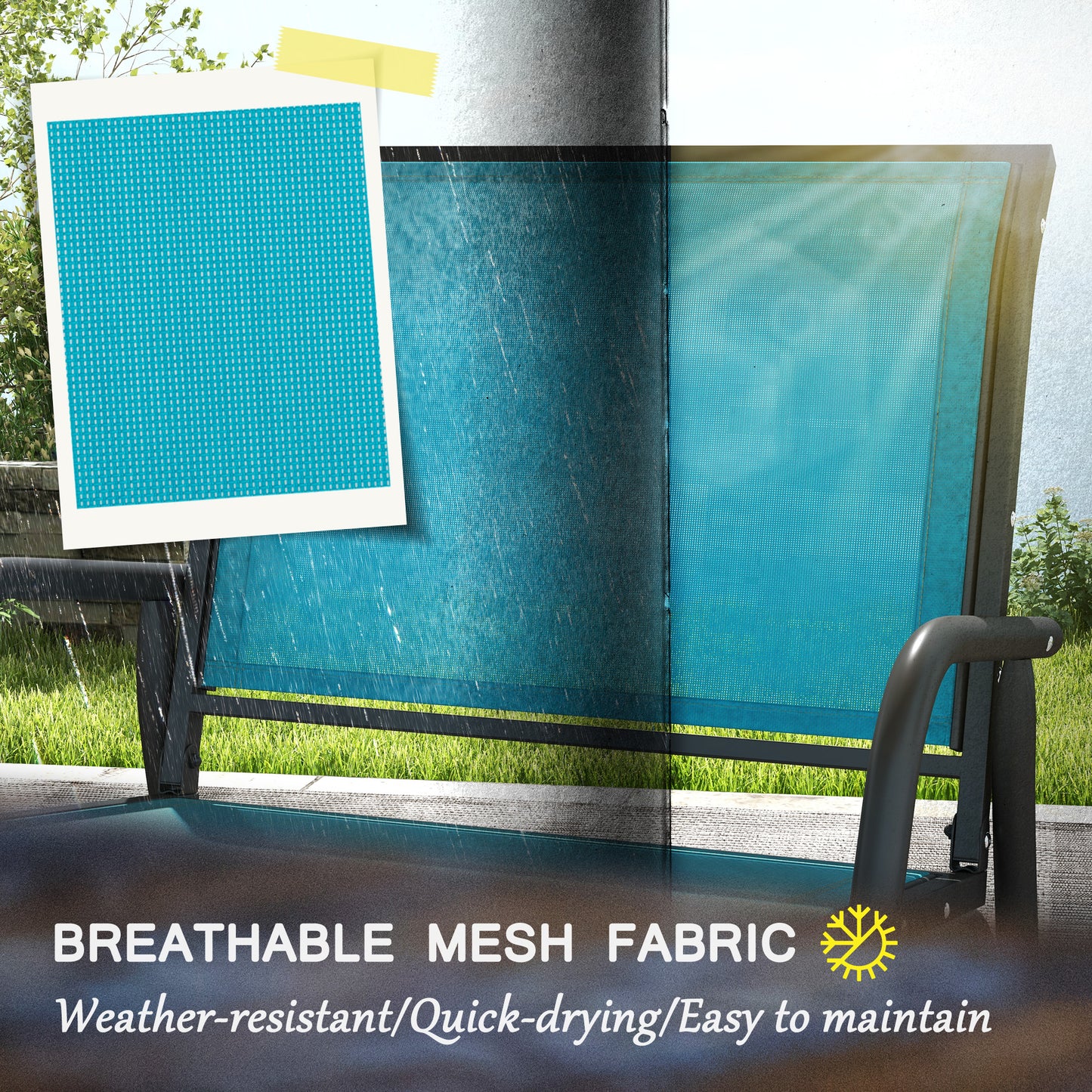 Outsunny Porch Glider Set of 2, Metal Frame Swing Glider Chairs with Breathable Mesh Fabric, Curved Armrests and Steel Frame for Garden, Poolside, Backyard, Balcony, Blue