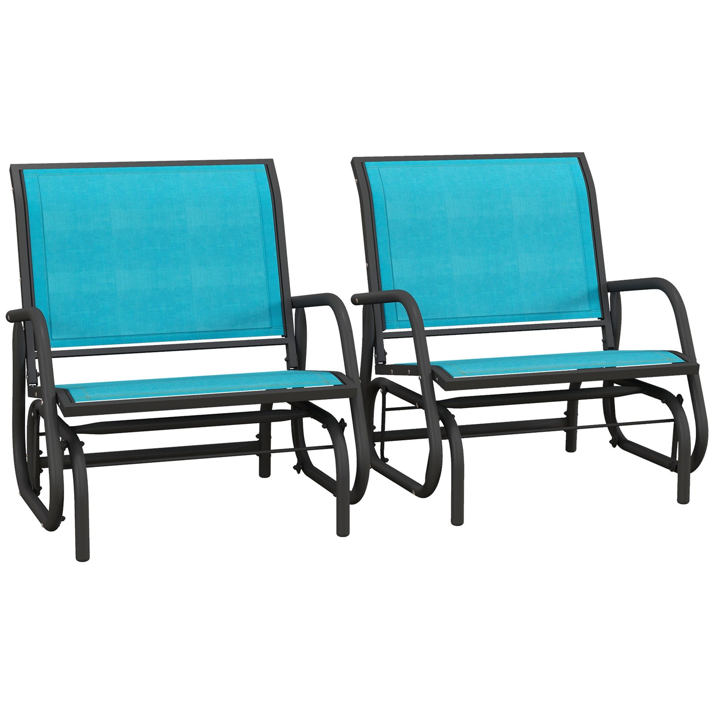 Outsunny Porch Glider Set of 2, Metal Frame Swing Glider Chairs with Breathable Mesh Fabric, Curved Armrests and Steel Frame for Garden, Poolside, Backyard, Balcony, Blue