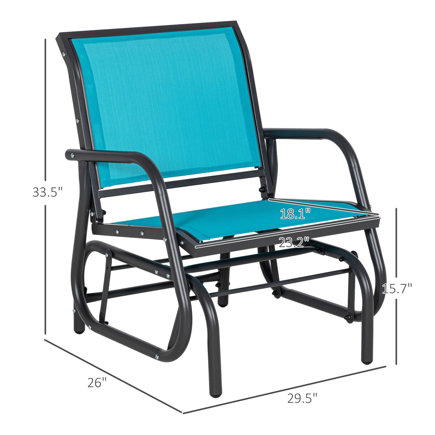 Outsunny Porch Glider Set of 2, Metal Frame Swing Glider Chairs with Breathable Mesh Fabric, Curved Armrests and Steel Frame for Garden, Poolside, Backyard, Balcony, Blue