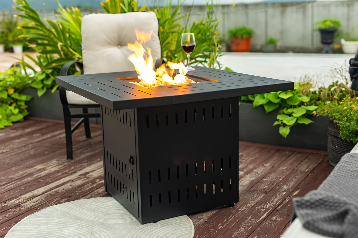 34inches Steel fire pit table Gas Fire Pit for Outdoor Outside Patio Deck and Garden Black
