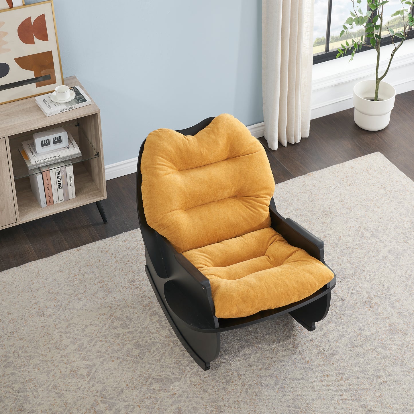 30.31 inches yellow Rocking chair, single seat, balcony casual comfort seat, suitable for senior children, adult lunch chair