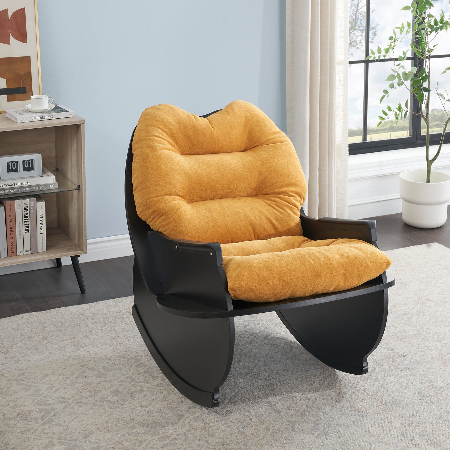 30.31 inches yellow Rocking chair, single seat, balcony casual comfort seat, suitable for senior children, adult lunch chair