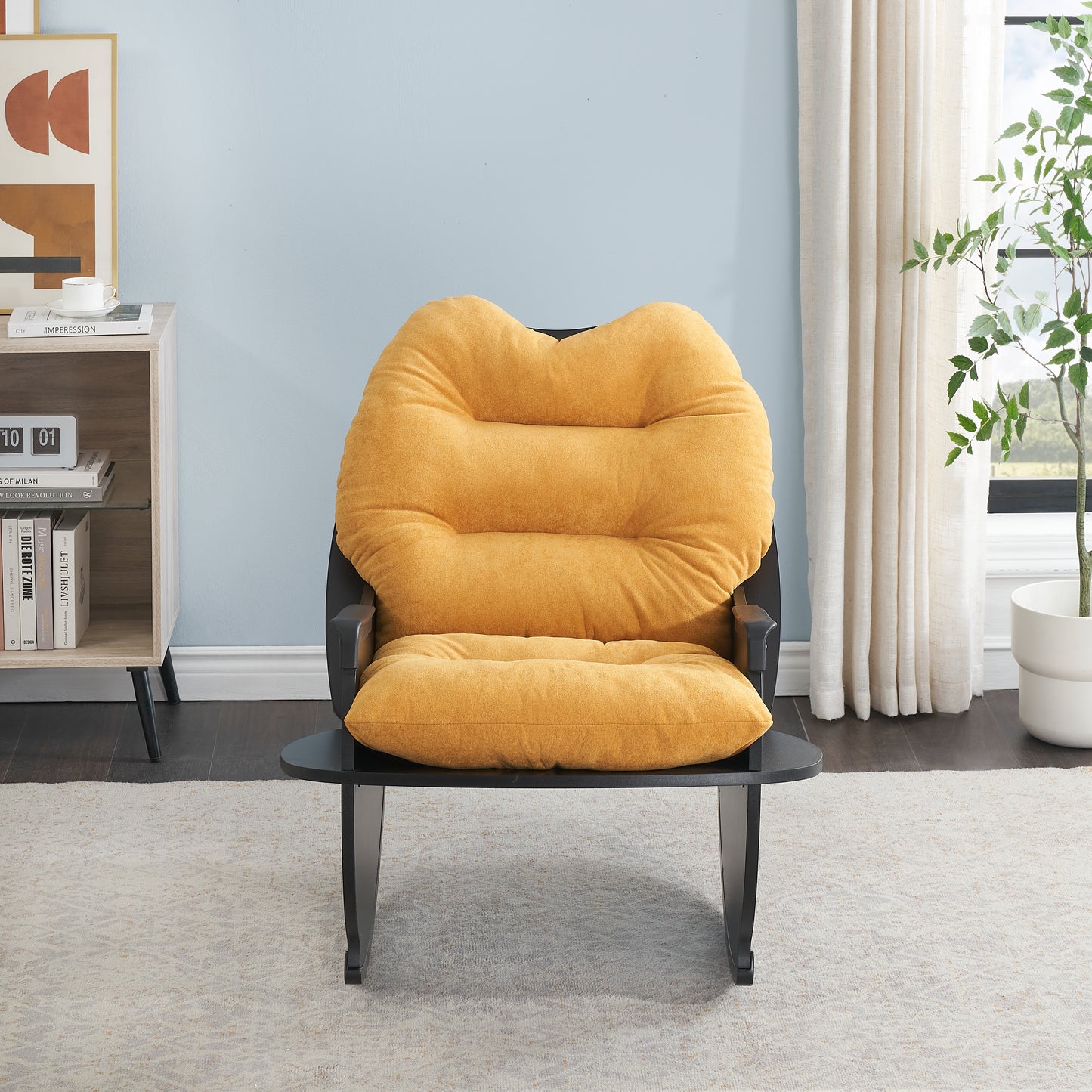 30.31 inches yellow Rocking chair, single seat, balcony casual comfort seat, suitable for senior children, adult lunch chair