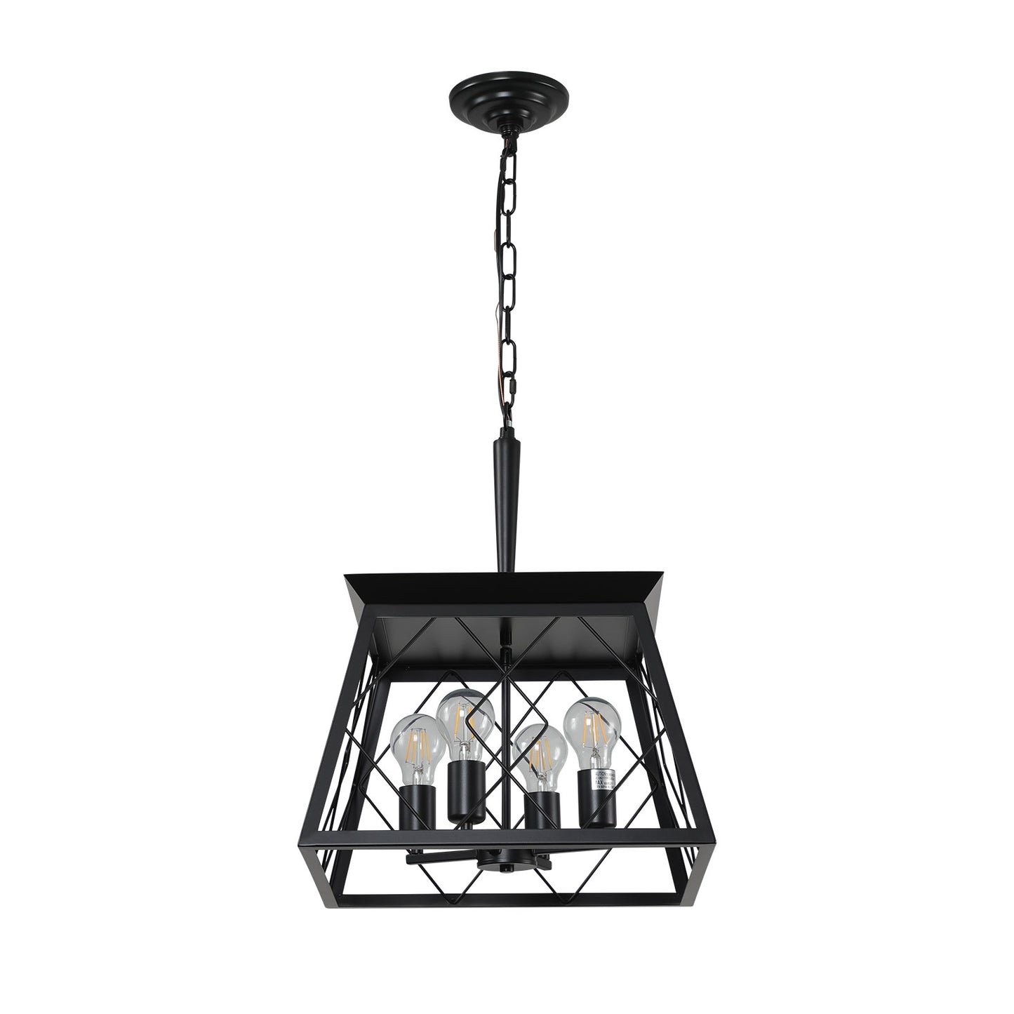 16" Black Industrial 4-Light Pendant Chandelier, Modern Metal Cage Design, Adjustable Hanging Light for Dining Room, Kitchen, Living Room