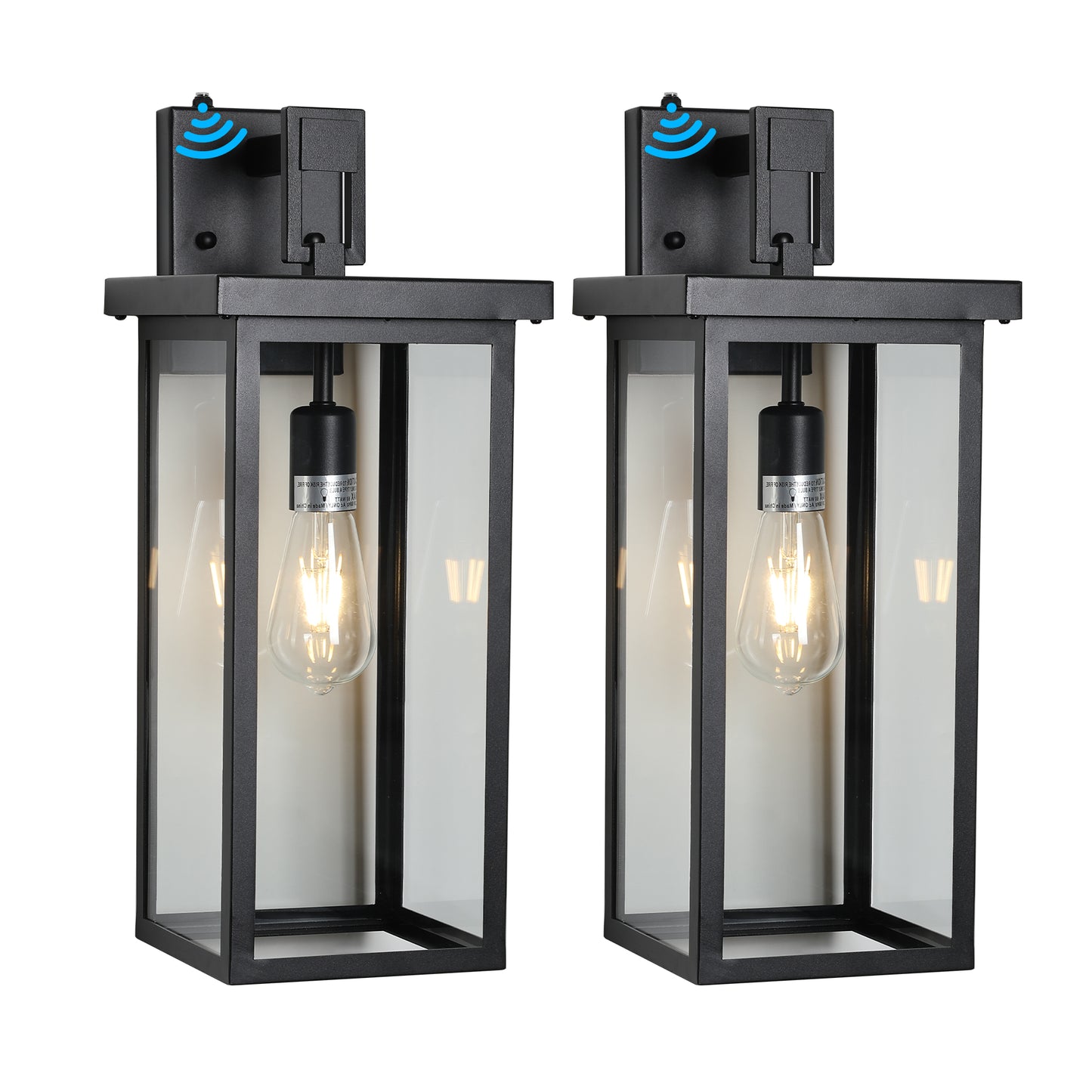 20"(H) Set of 2 Modern Outdoor Wall Lanterns with Black Metal Frame and Clear Glass, Ambient Light Sensors,Weatherproof Wall Sconces for Porch, Garage, or Entryway Lighting, E26 Bulb Compatible