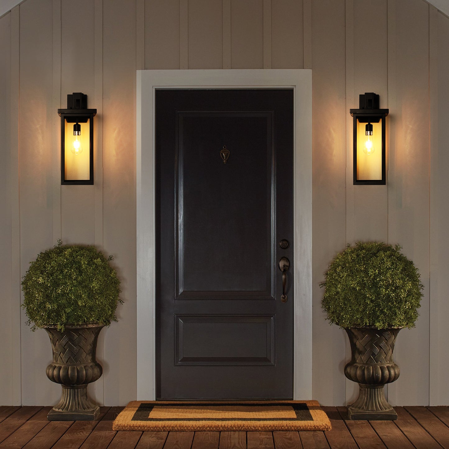 20"(H) Set of 2 Modern Outdoor Wall Lanterns with Black Metal Frame and Clear Glass, Ambient Light Sensors,Weatherproof Wall Sconces for Porch, Garage, or Entryway Lighting, E26 Bulb Compatible