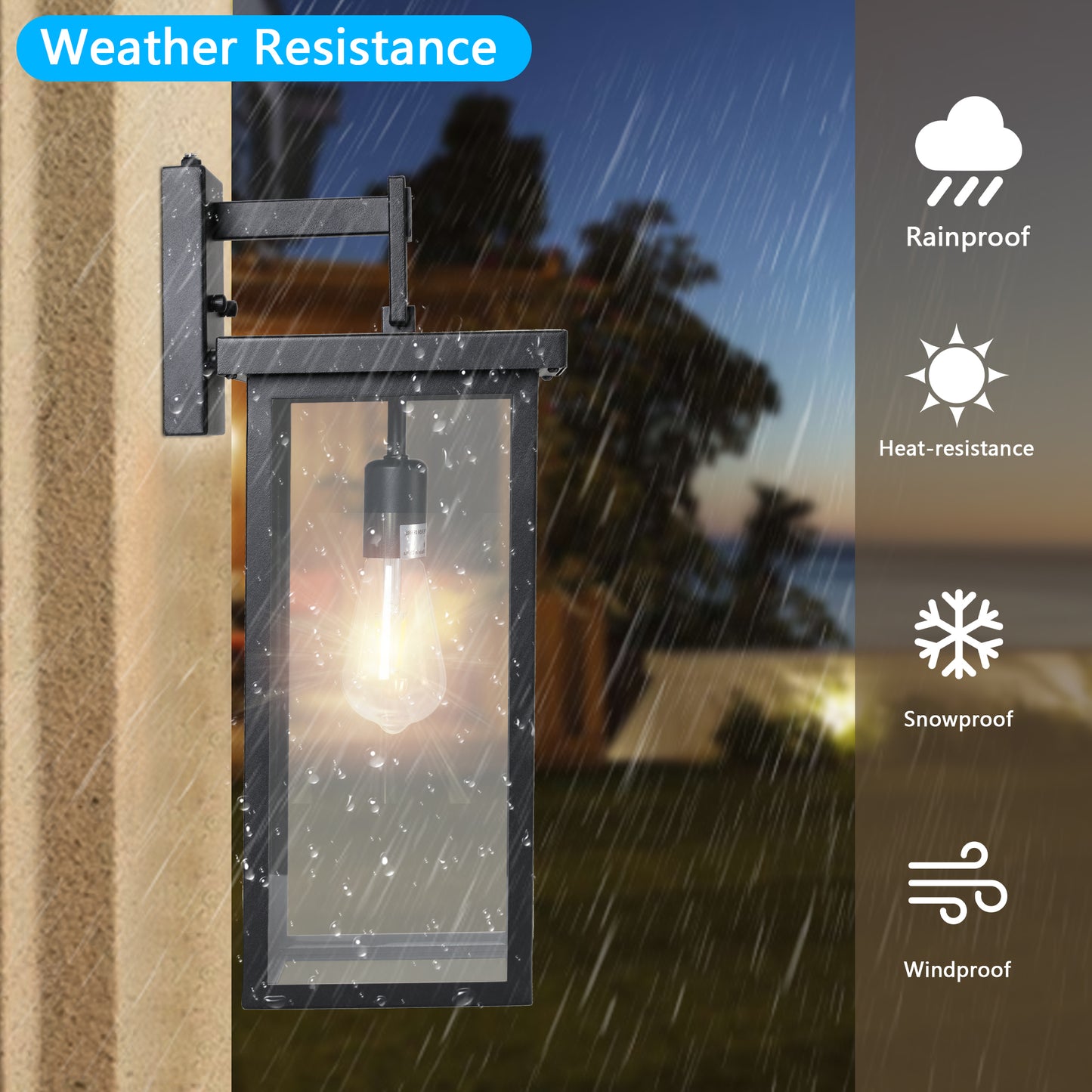 20"(H) Set of 2 Modern Outdoor Wall Lanterns with Black Metal Frame and Clear Glass, Ambient Light Sensors,Weatherproof Wall Sconces for Porch, Garage, or Entryway Lighting, E26 Bulb Compatible