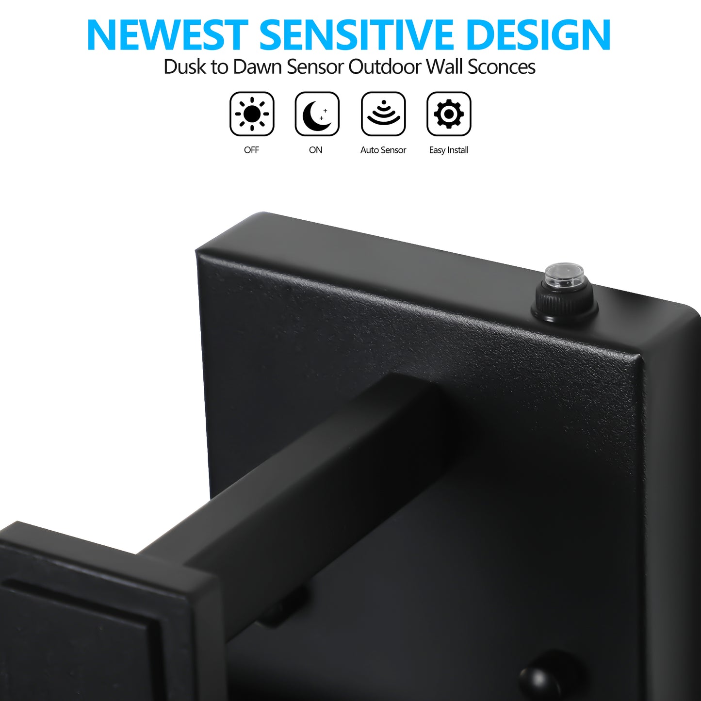 20"(H) Set of 2 Modern Outdoor Wall Lanterns with Black Metal Frame and Clear Glass, Ambient Light Sensors,Weatherproof Wall Sconces for Porch, Garage, or Entryway Lighting, E26 Bulb Compatible