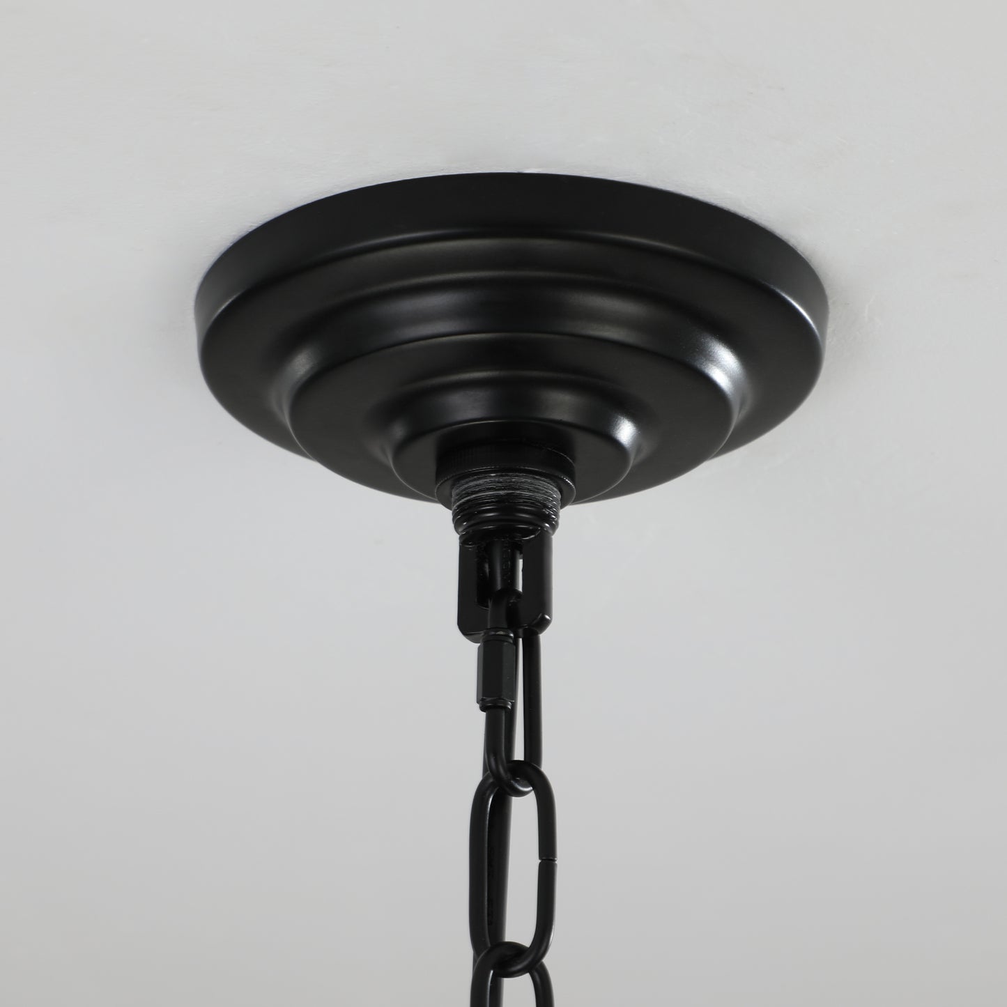 18" Modern 8-Light Black & Chrome Geometric Pendant Chandelier, Industrial Metal Frame, Adjustable Hanging Light for Living Room, Dining Room, Kitchen (No Bulbs)