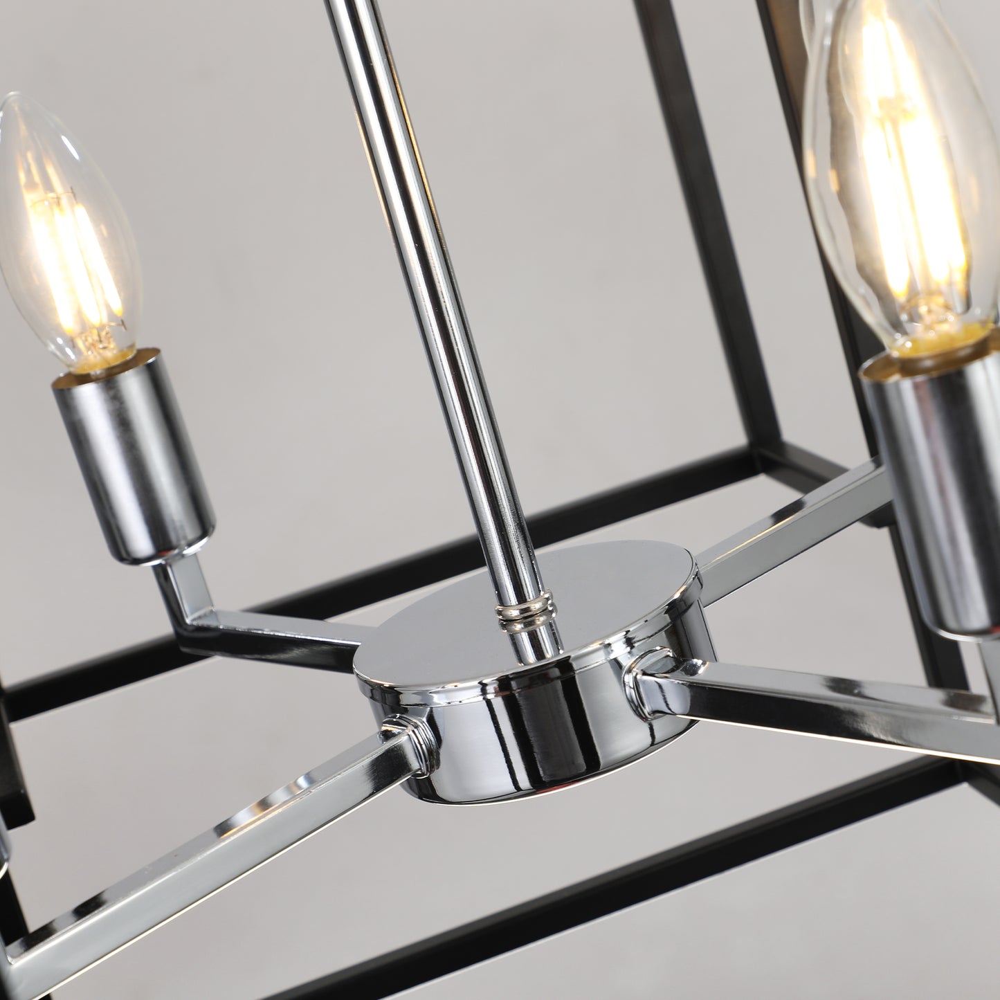 18" Modern 8-Light Black & Chrome Geometric Pendant Chandelier, Industrial Metal Frame, Adjustable Hanging Light for Living Room, Dining Room, Kitchen (No Bulbs)