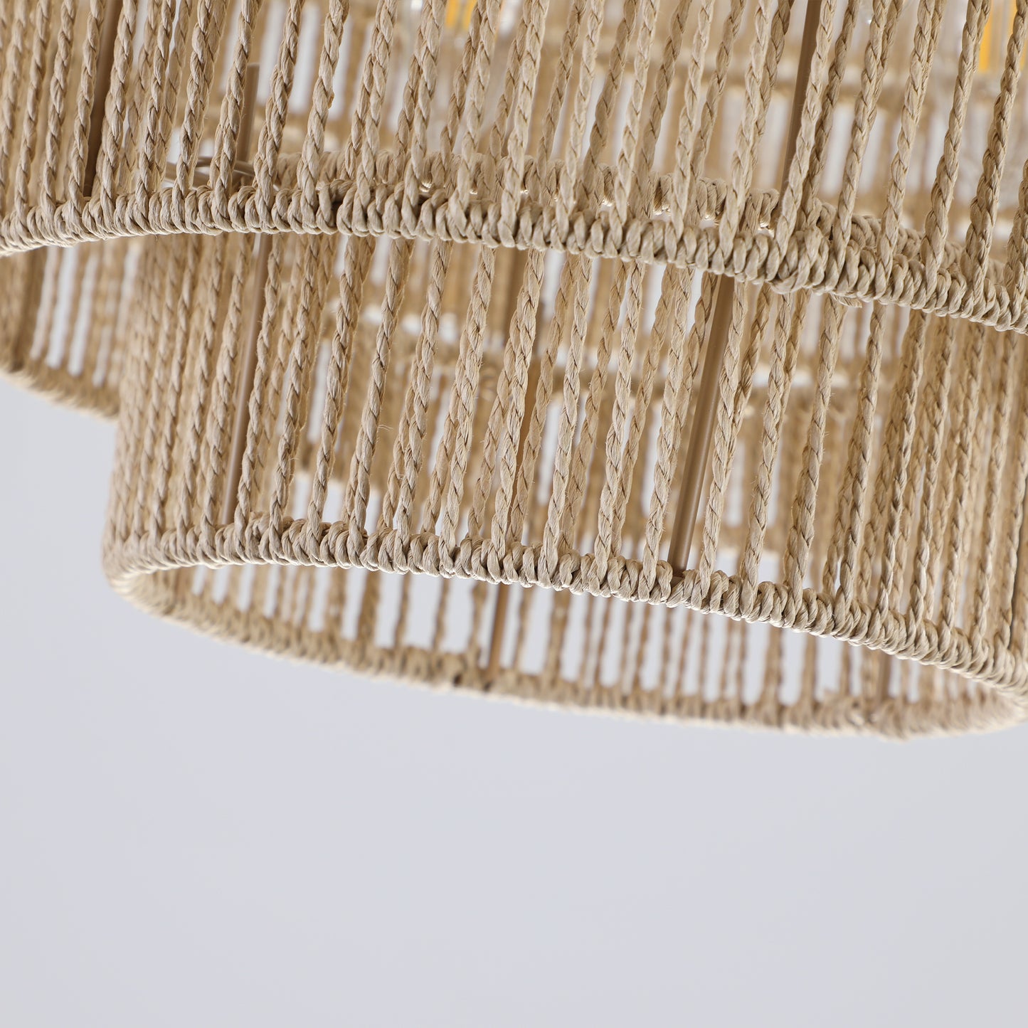 24" Modern 5-Layer Woven Hemp Rope Chandelier, Boho Style Pendant Light, Elegant Hanging Light Fixture for Living Room, Dining Room, Bedroom (No Bulbs)
