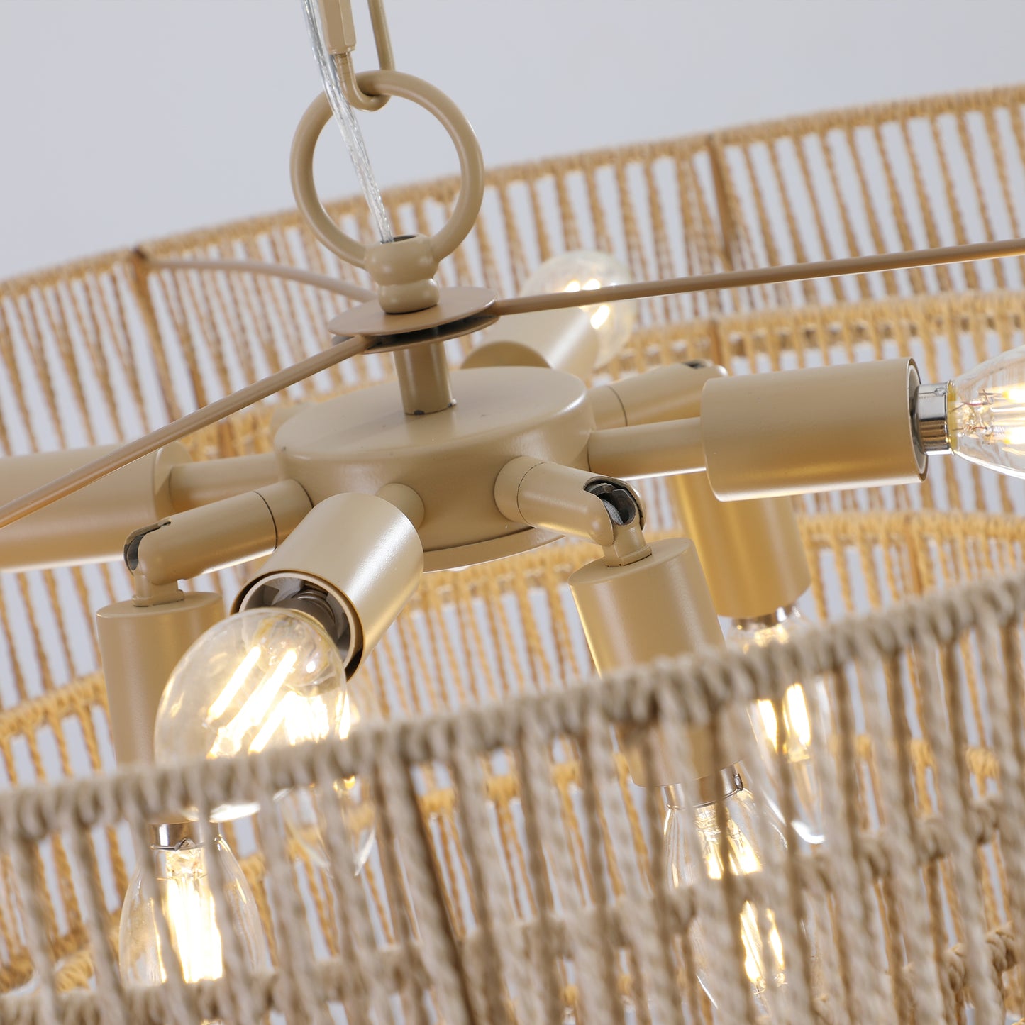 24" Modern 5-Layer Woven Hemp Rope Chandelier, Boho Style Pendant Light, Elegant Hanging Light Fixture for Living Room, Dining Room, Bedroom (No Bulbs)