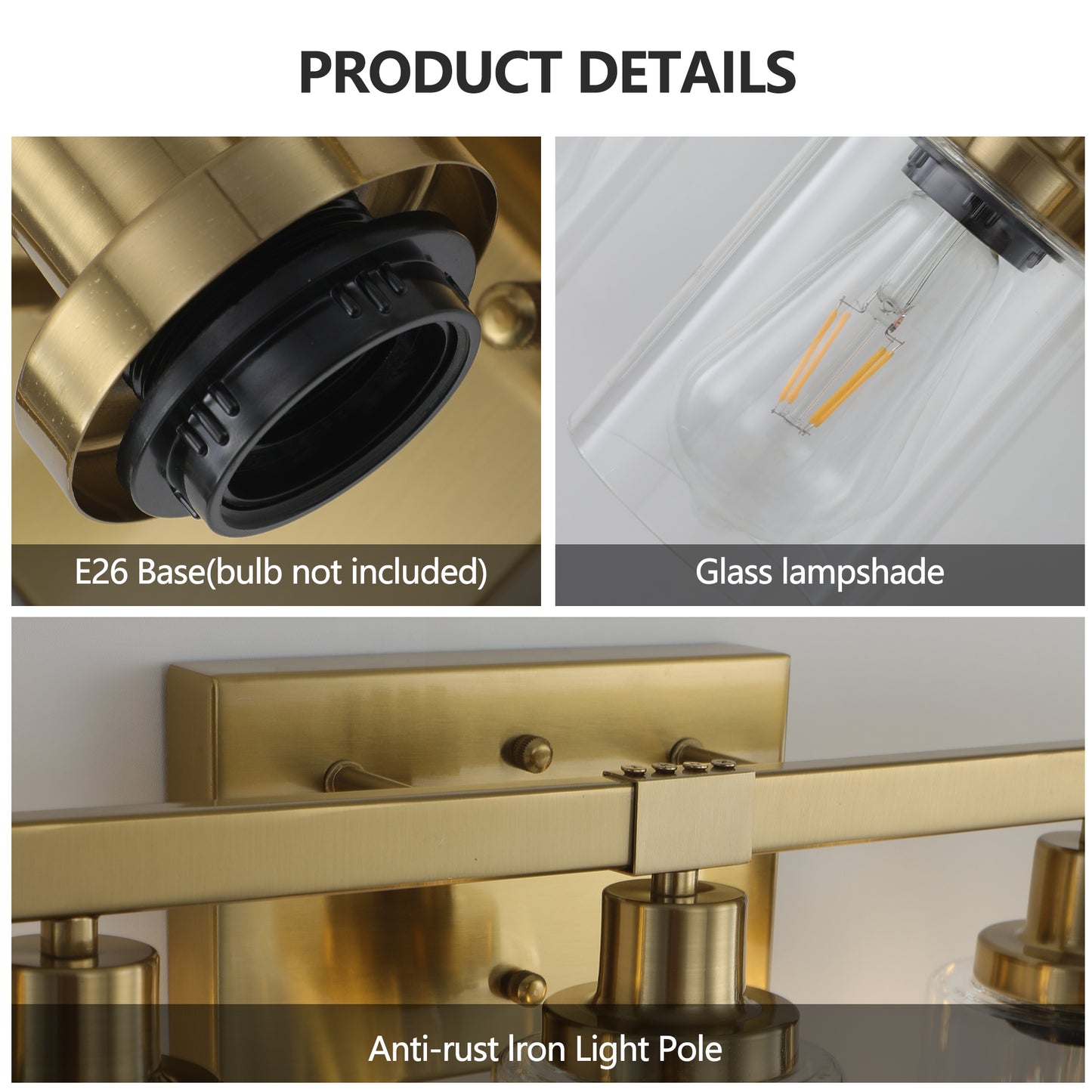 31" Golden 5-Light Vanity Light with Clear Glass Shades, Modern Iron Metal Bathroom Wall Fixture for Mirror, Ideal for Bathroom and Dressing Table (No Bulbs)