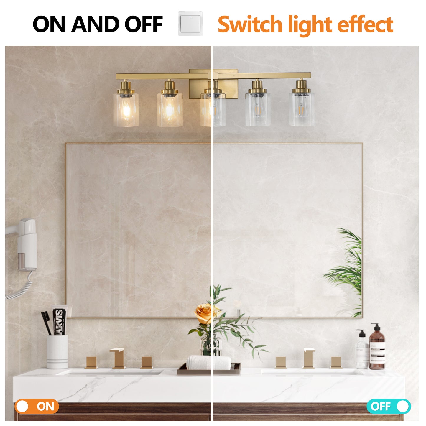 31" Golden 5-Light Vanity Light with Clear Glass Shades, Modern Iron Metal Bathroom Wall Fixture for Mirror, Ideal for Bathroom and Dressing Table (No Bulbs)