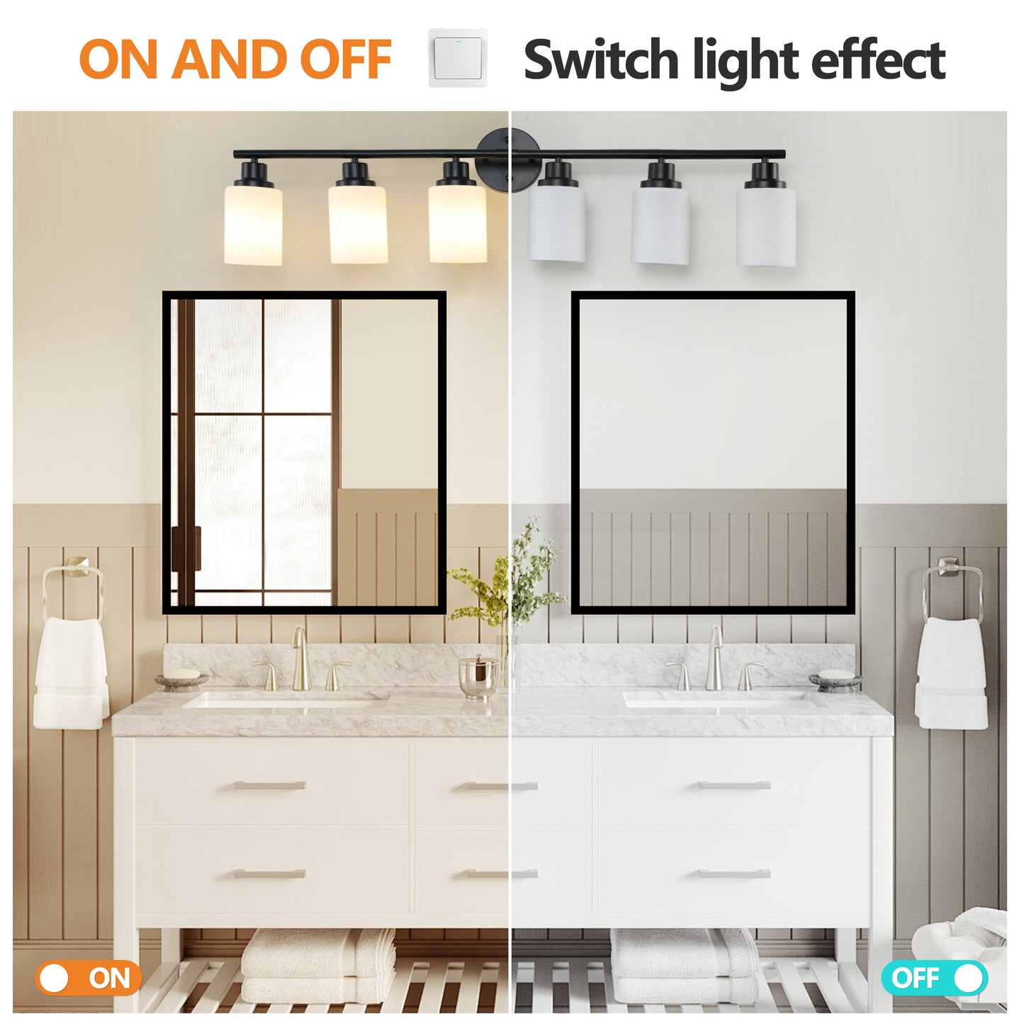 39" Modern 6-Light Vanity Bathroom Mirror Light, Frosted White Glass with Black Iron Frame, Contemporary Wall Sconce for Bedroom, Bathroom, and Dressing Room (No Bulbs)