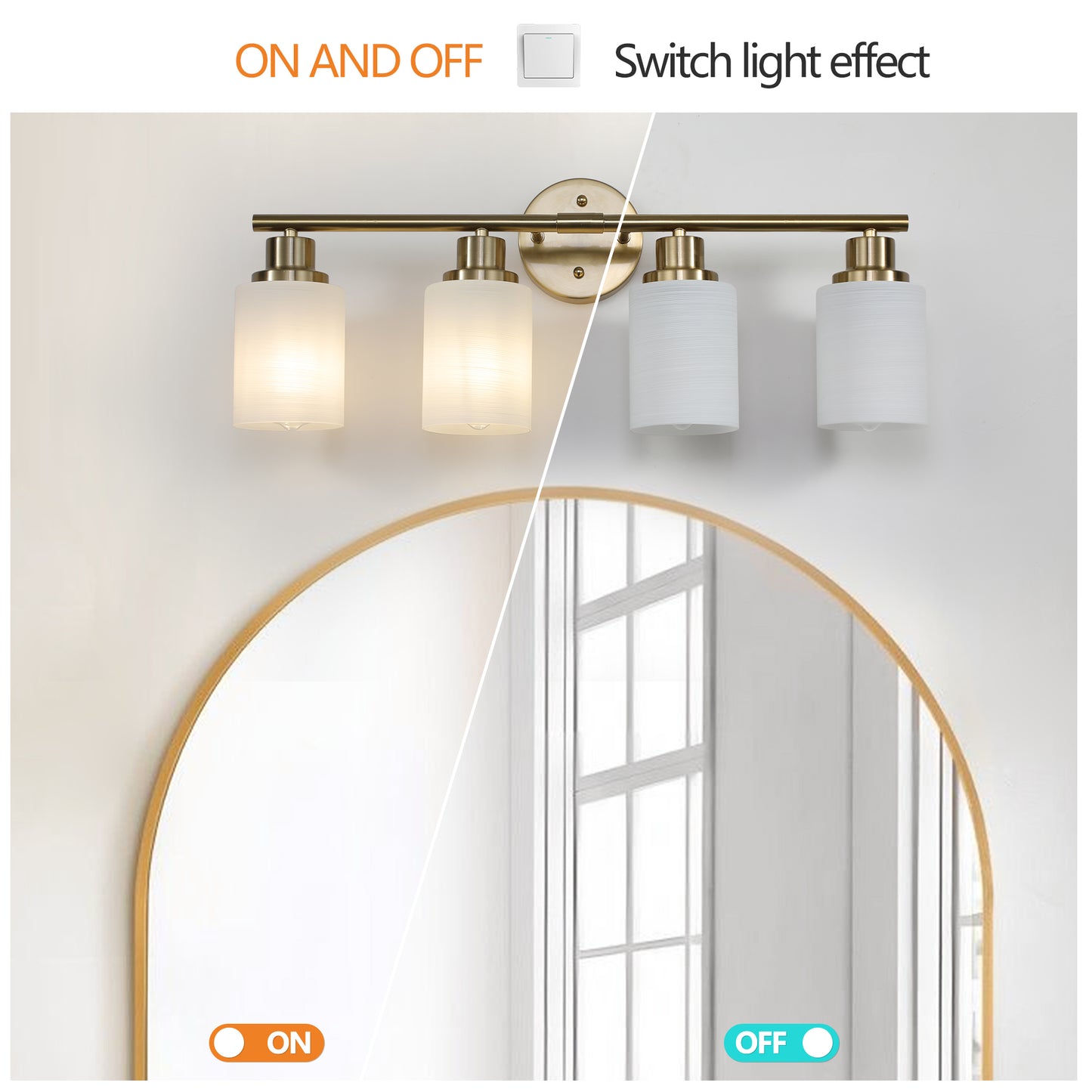24" Modern 4-Light Vanity Wall Sconce, Golden Finish with Frosted Glass Shades for Bathroom or Hallway Lighting (No Bulbs)
