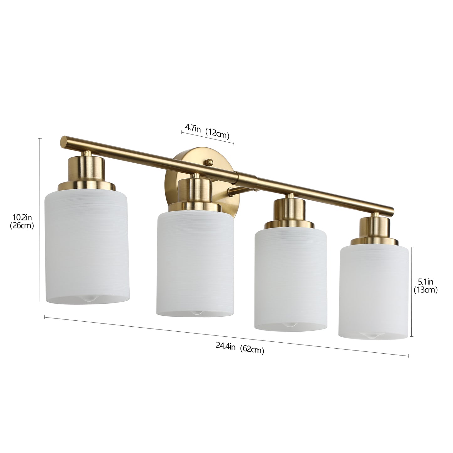 24" Modern 4-Light Vanity Wall Sconce, Golden Finish with Frosted Glass Shades for Bathroom or Hallway Lighting (No Bulbs)