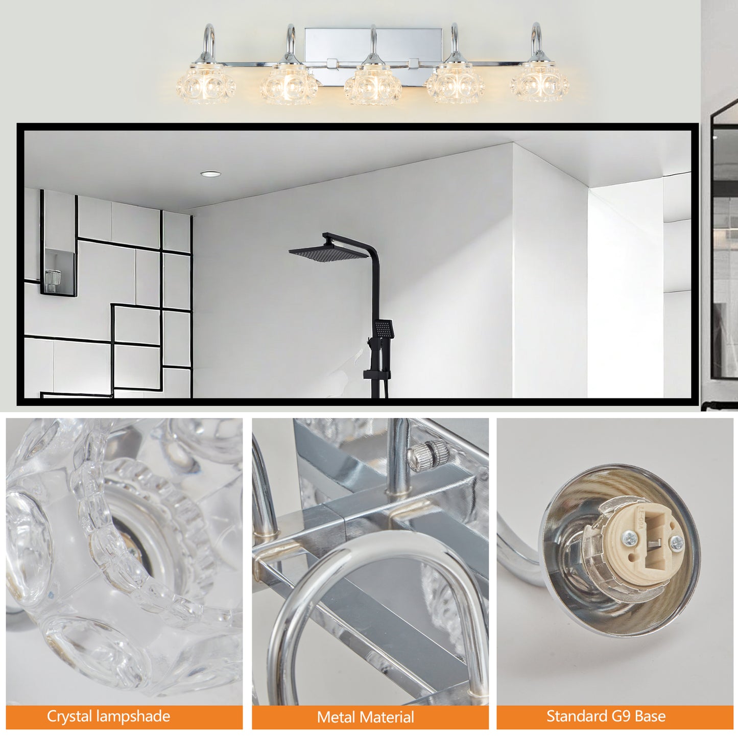 29" Brushed Nickel Finish Vintage Crystal Vanity Light - Elegant 5-Light Bathroom Mirror Fixture with Clear Glass Shades (No Bulbs)