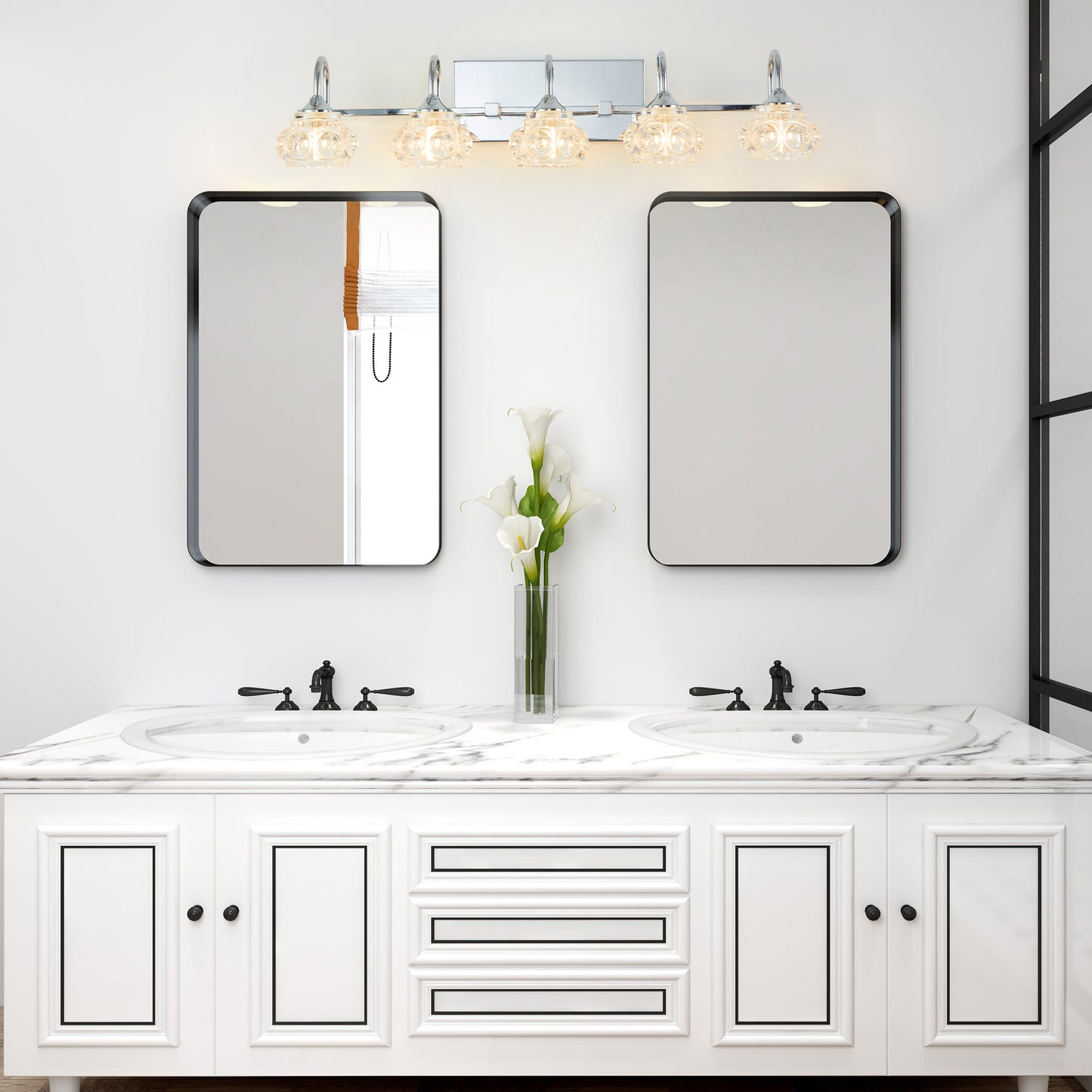 29" Brushed Nickel Finish Vintage Crystal Vanity Light - Elegant 5-Light Bathroom Mirror Fixture with Clear Glass Shades (No Bulbs)