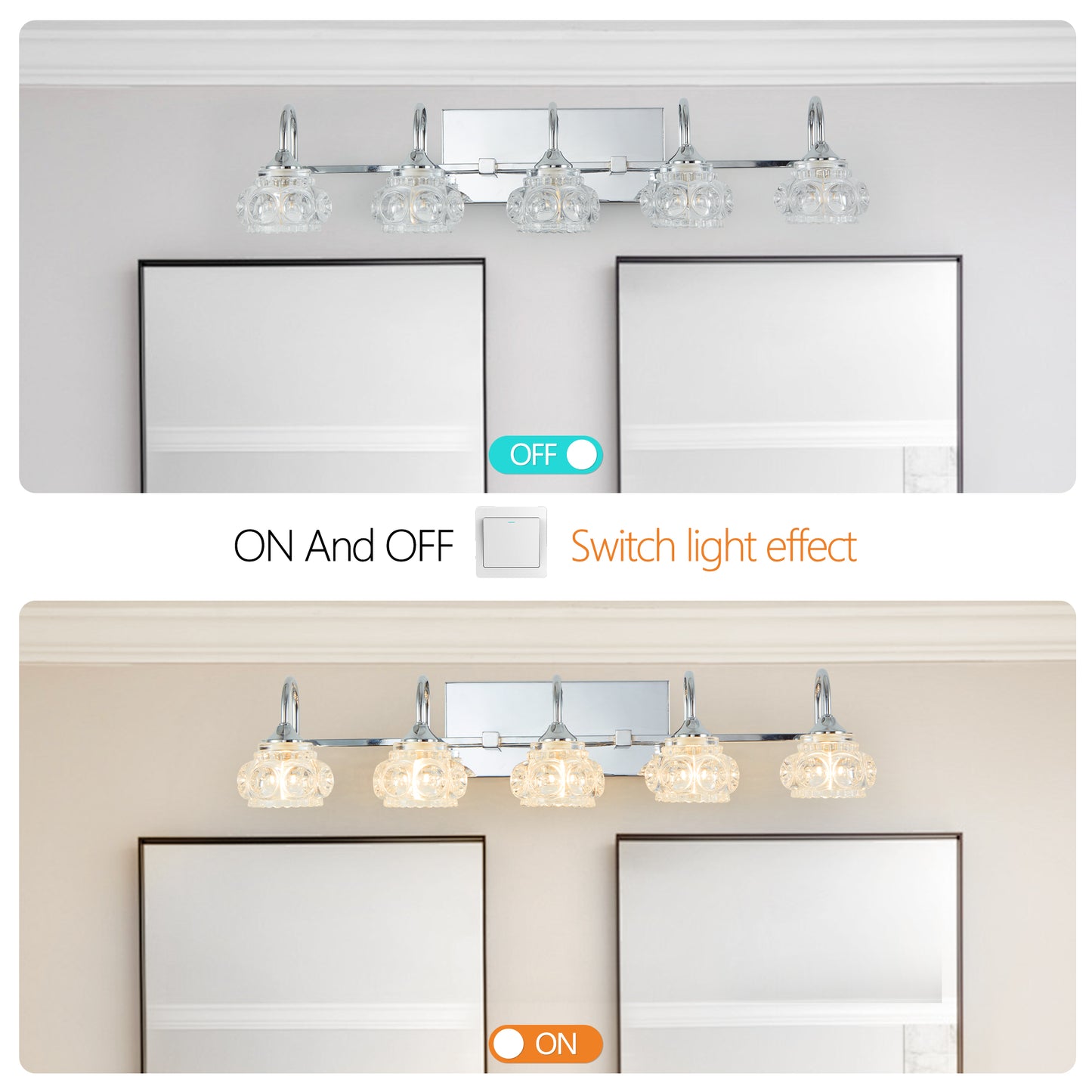 29" Brushed Nickel Finish Vintage Crystal Vanity Light - Elegant 5-Light Bathroom Mirror Fixture with Clear Glass Shades (No Bulbs)