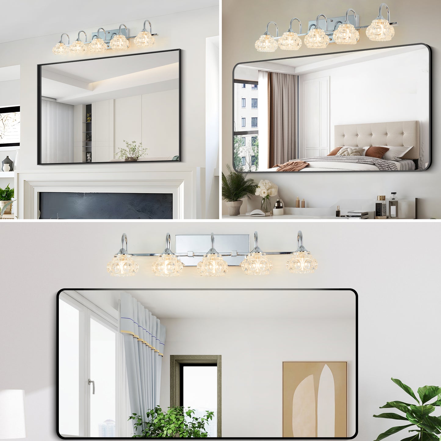 29" Brushed Nickel Finish Vintage Crystal Vanity Light - Elegant 5-Light Bathroom Mirror Fixture with Clear Glass Shades (No Bulbs)