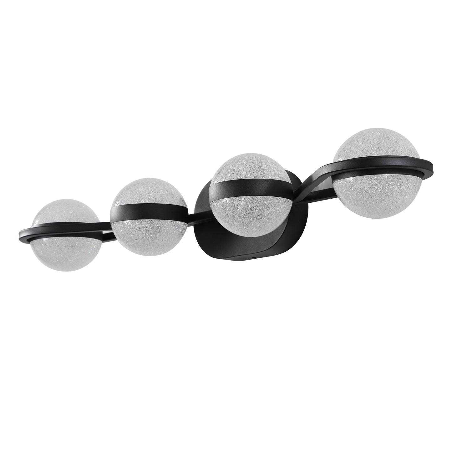 30" Black Minimalist LED Bathroom Vanity Light with Crystal Sand Acrylic Shades, 4-Light Wall Mounted Decorative Lighting Fixture, Suitable for Bathroom Vanity Mirror