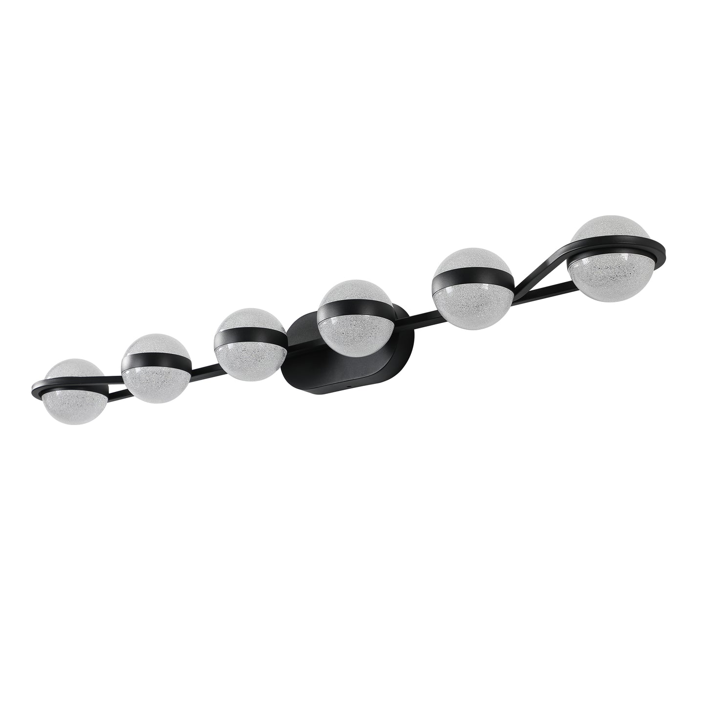 43" Black Minimalist LED Bathroom Vanity Light with Crystal Sand Acrylic Shades,6-Light Wall Mounted Decorative Lighting Fixture, Suitable for Bathroom Vanity Mirror