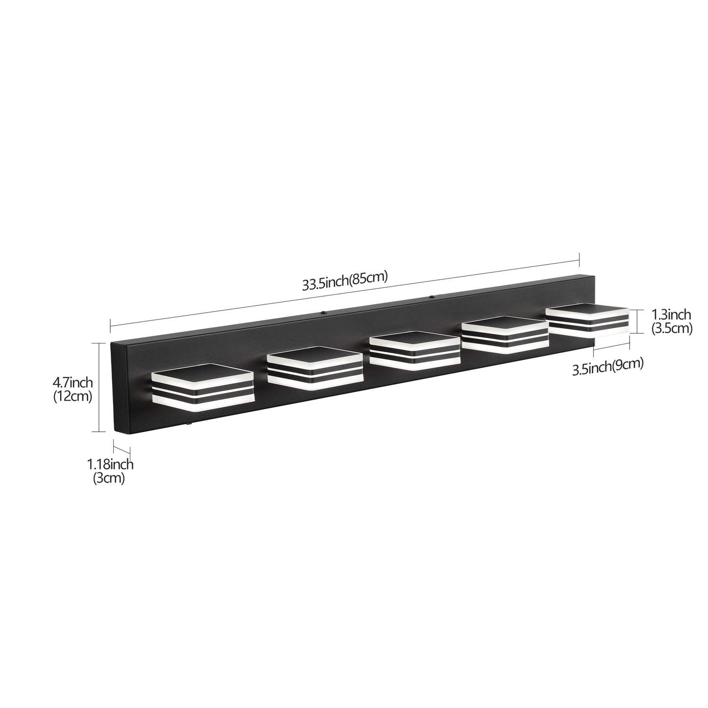 34" Modern 5-Light LED Vanity Light - Sleek Bathroom Wall Fixture, Iron & Acrylic, Dimmable & Energy-Efficient, Ideal for Mirror Lighting