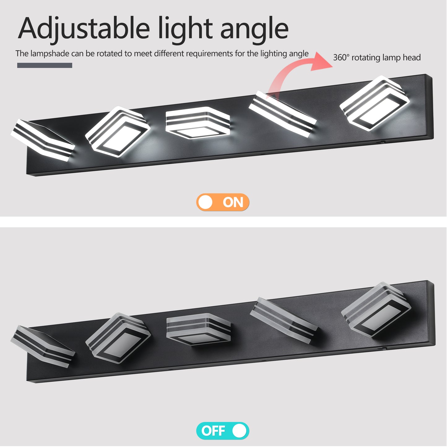34" Modern 5-Light LED Vanity Light - Sleek Bathroom Wall Fixture, Iron & Acrylic, Dimmable & Energy-Efficient, Ideal for Mirror Lighting