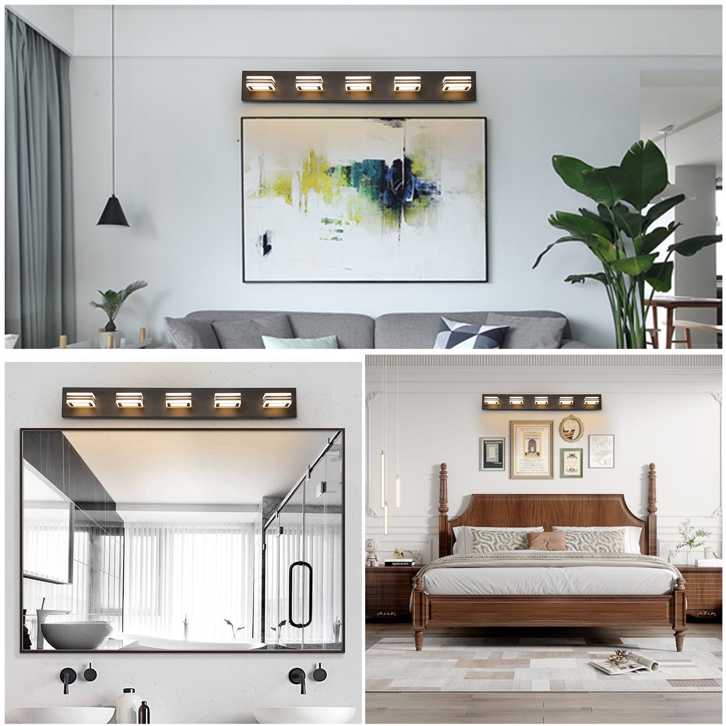 34" Modern 5-Light LED Vanity Light - Sleek Bathroom Wall Fixture, Iron & Acrylic, Dimmable & Energy-Efficient, Ideal for Mirror Lighting