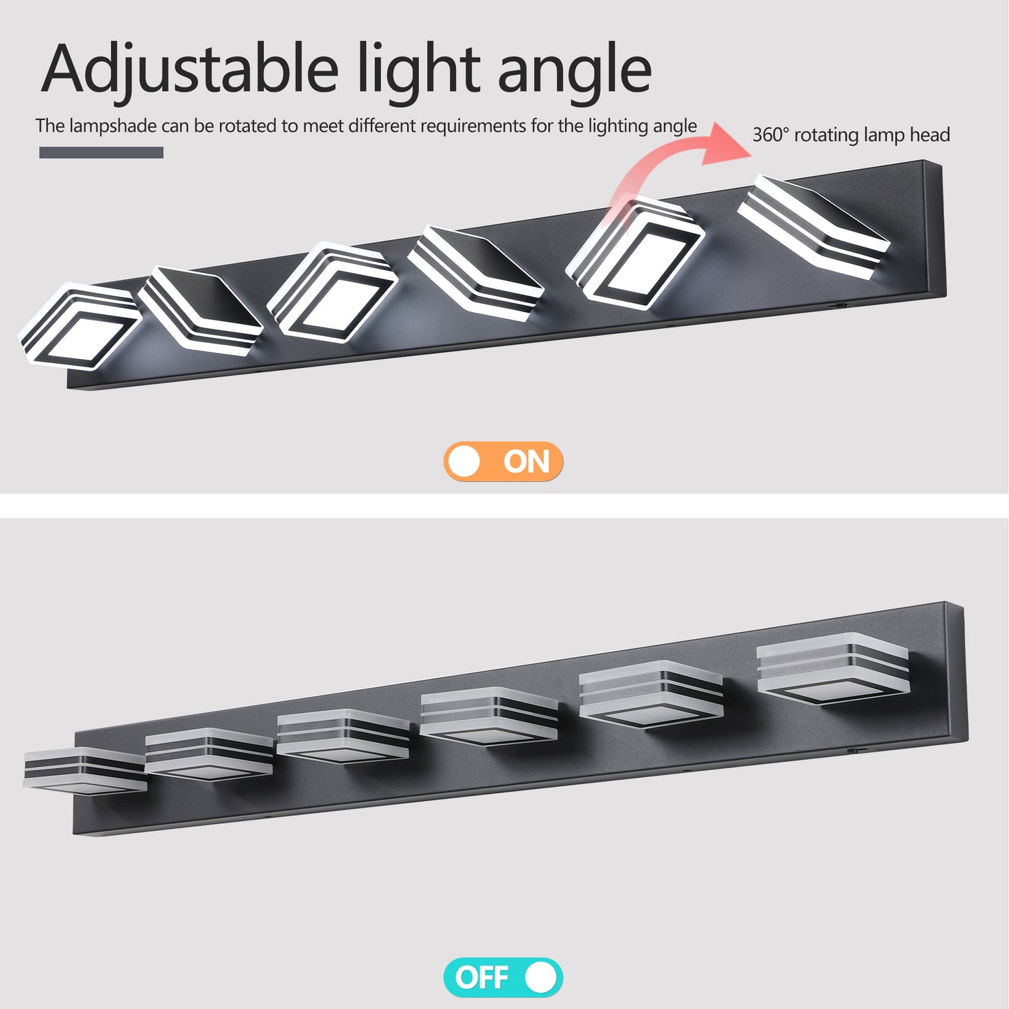 40" Modern 6-Light LED Vanity Light - Sleek Bathroom Wall Fixture, Iron & Acrylic, Dimmable & Energy-Efficient, Ideal for Mirror Lighting