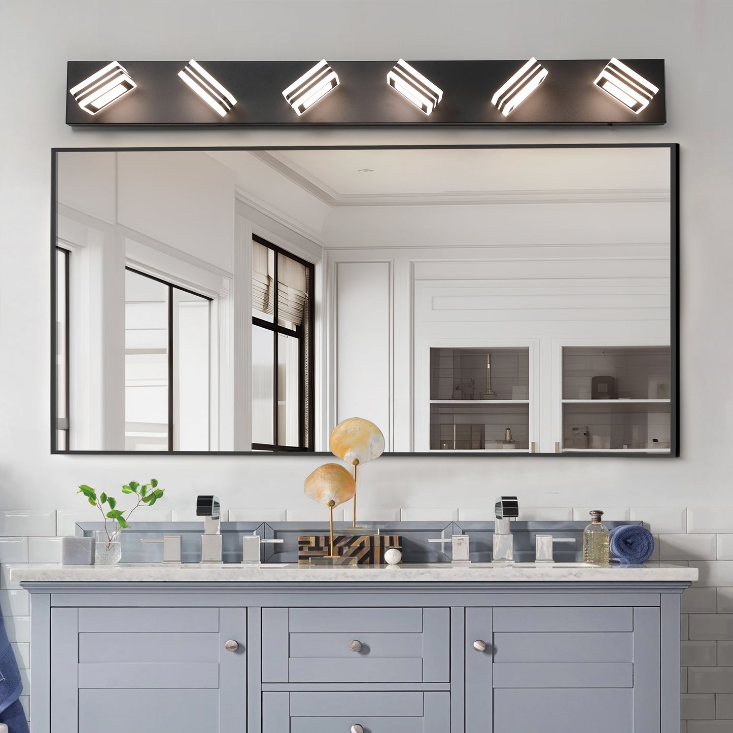 40" Modern 6-Light LED Vanity Light - Sleek Bathroom Wall Fixture, Iron & Acrylic, Dimmable & Energy-Efficient, Ideal for Mirror Lighting