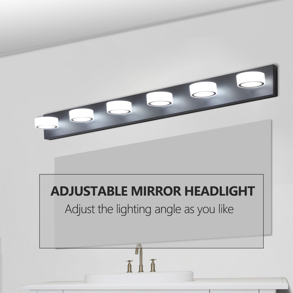 45" Modern 6-Light LED Vanity Light, Sleek Black Bathroom Wall Light Fixture for Mirror, Shower, and Bathroom Decor