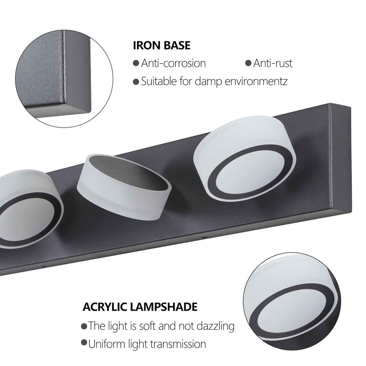 45" Modern 6-Light LED Vanity Light, Sleek Black Bathroom Wall Light Fixture for Mirror, Shower, and Bathroom Decor