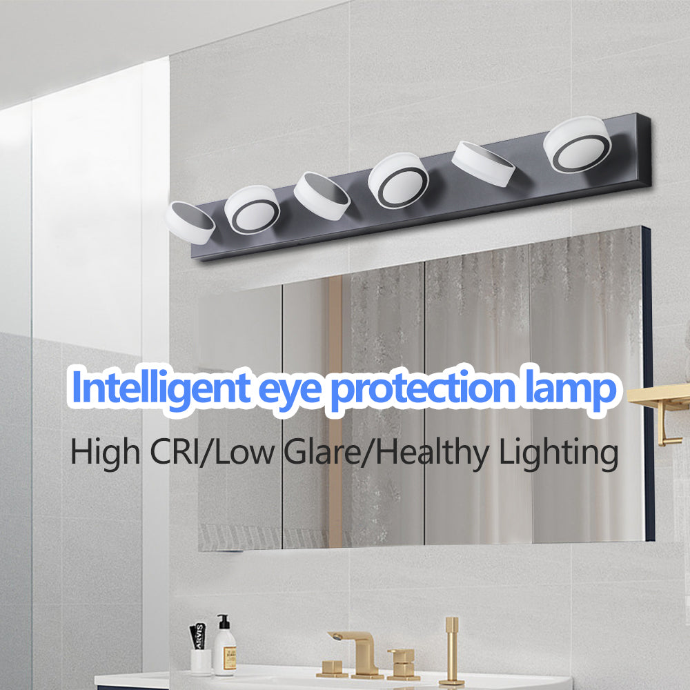 45" Modern 6-Light LED Vanity Light, Sleek Black Bathroom Wall Light Fixture for Mirror, Shower, and Bathroom Decor
