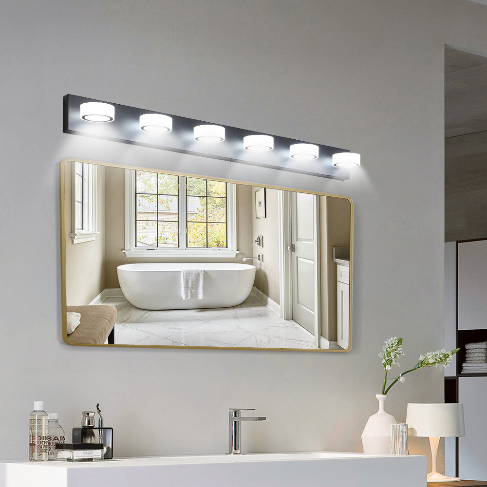 45" Modern 6-Light LED Vanity Light, Sleek Black Bathroom Wall Light Fixture for Mirror, Shower, and Bathroom Decor