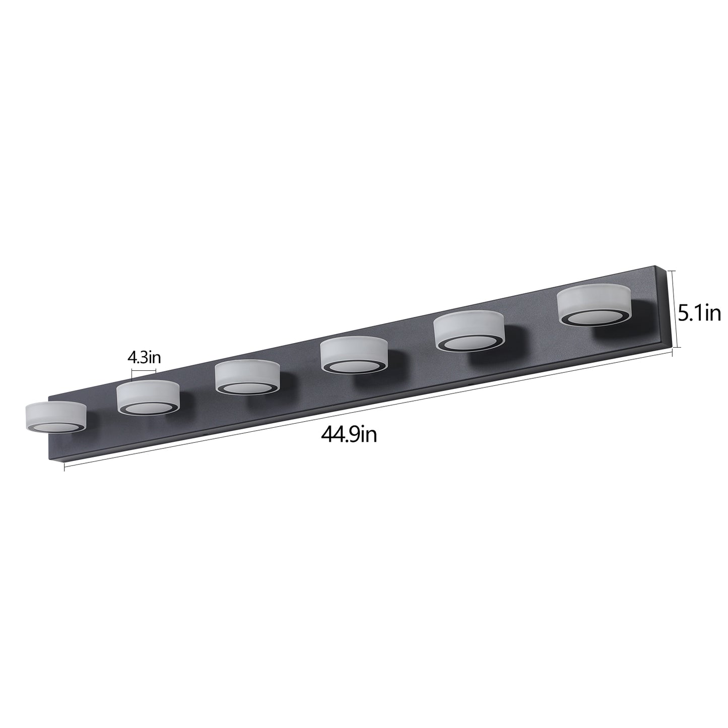 45" Modern 6-Light LED Vanity Light, Sleek Black Bathroom Wall Light Fixture for Mirror, Shower, and Bathroom Decor