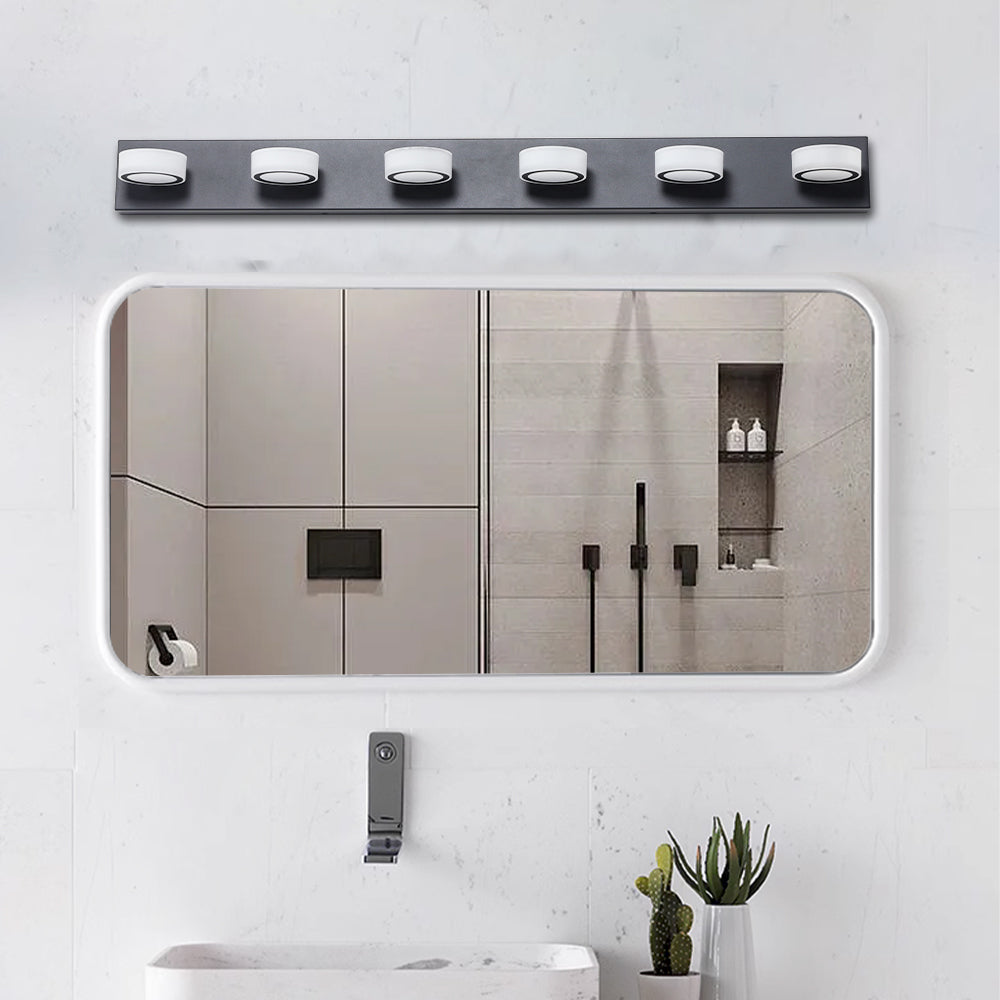 45" Modern 6-Light LED Vanity Light, Sleek Black Bathroom Wall Light Fixture for Mirror, Shower, and Bathroom Decor