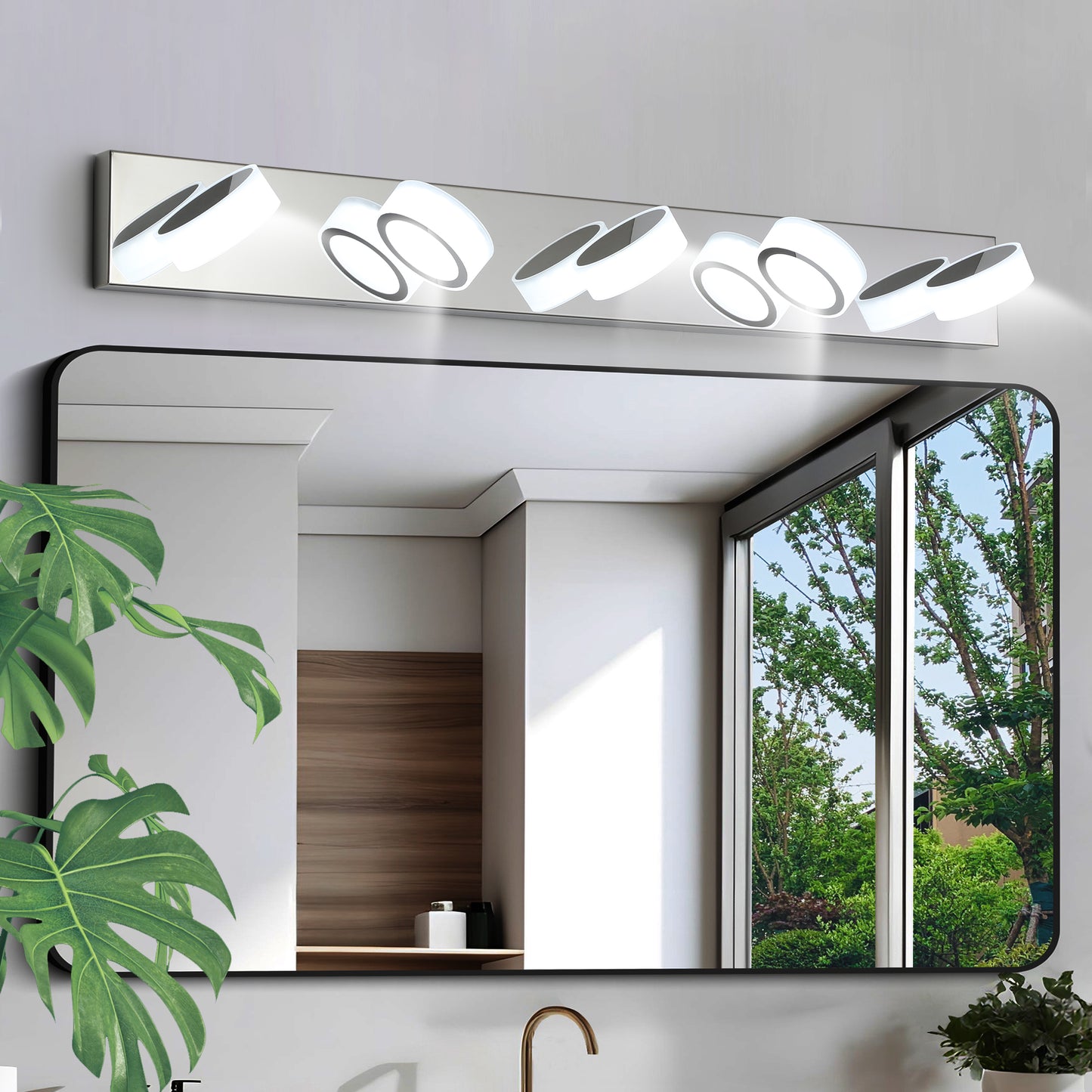 37" Modern 5-Light LED Vanity Light Fixture - Chrome Finish with Acrylic Light Shades - Energy-Efficient Bathroom Wall Sconce - Dimmable for Mirror, Shower, and Bathroom Decor