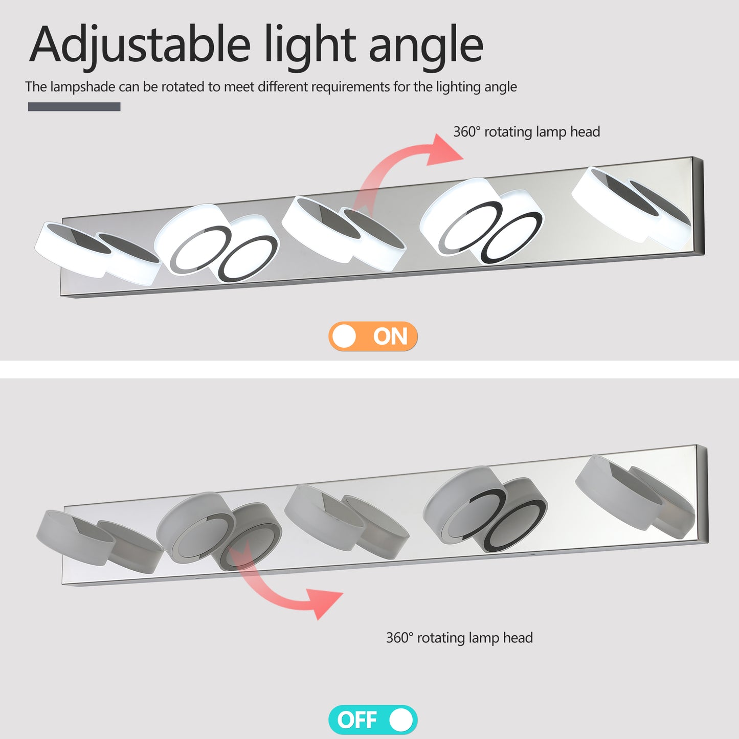 37" Modern 5-Light LED Vanity Light Fixture - Chrome Finish with Acrylic Light Shades - Energy-Efficient Bathroom Wall Sconce - Dimmable for Mirror, Shower, and Bathroom Decor