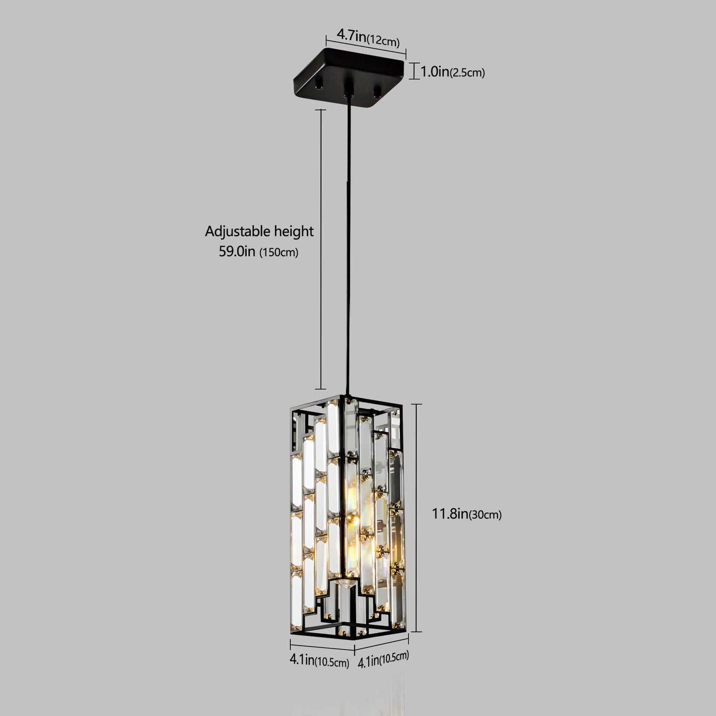 4" Modern Crystal Pendant Light - 3 Pack, Adjustable Hanging Ceiling Lamp with Crystal Prism Design for Dining Room, Kitchen Island, and Living Room -Black Finish