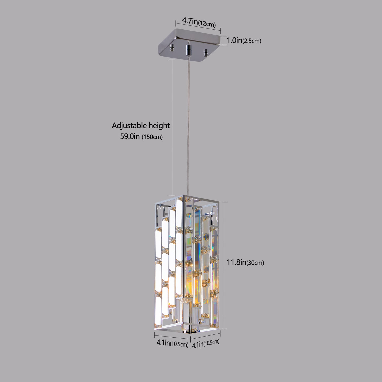 4" Modern Crystal Pendant Light - 3 Pack, Adjustable Hanging Ceiling Lamp with Crystal Prism Design for Dining Room, Kitchen Island, and Living Room -Chrome Finish