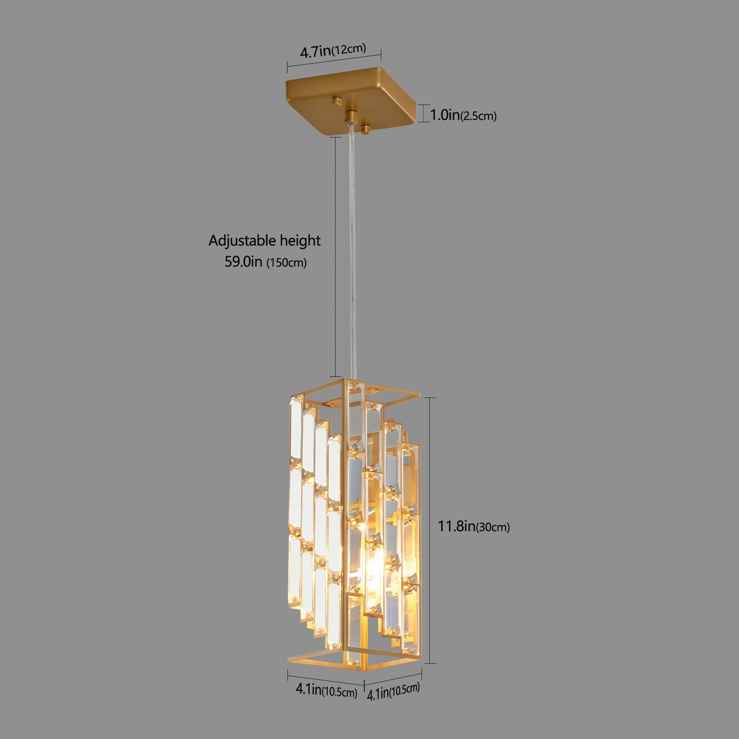 4" Modern Crystal Pendant Light - 3 Pack, Adjustable Hanging Ceiling Lamp with Crystal Prism Design for Dining Room, Kitchen Island, and Living Room -Golden Finish