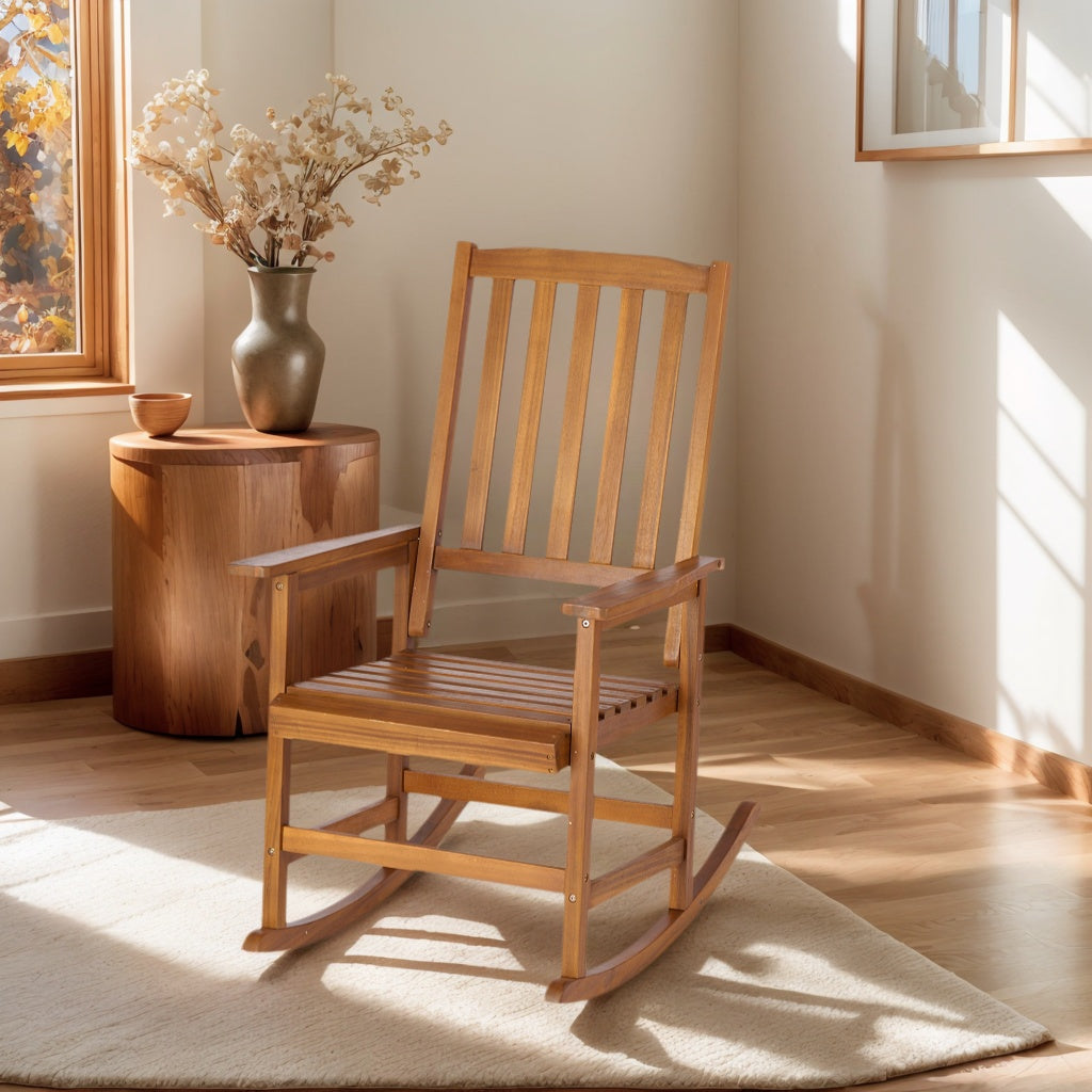 Acacia Wood Outdoor Rocking Chiar, Patio Rocker for Front Porch, Deck, Indoor